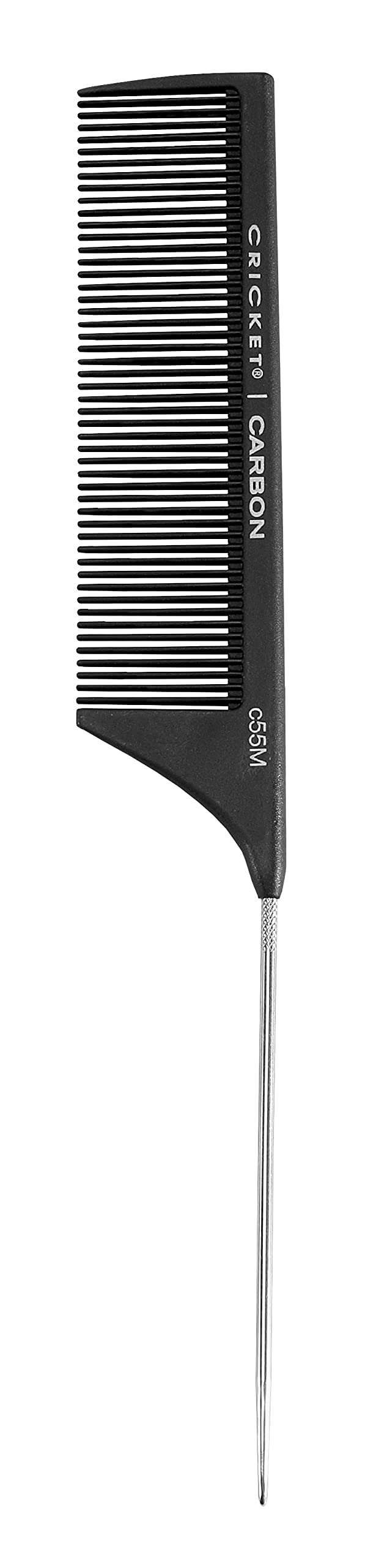 Professional Cricket C55M Carbon Rattail Comb - Medium Tooth, Heat Resistant & Anti-Static for Hair Styling, Coloring & Lifting | Perfect for Salon, Home Use & Hairdressing Tools