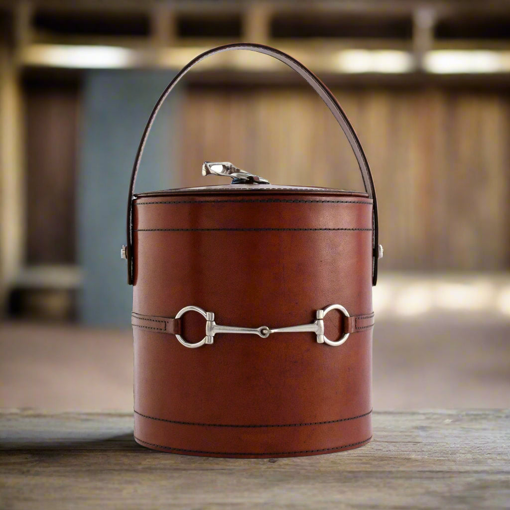 Genuine Leather Snaffle Bit Lidded Ice Bucket - Premium Barware for Whiskey, Bourbon & Wine Chilling - Perfect for Home Bars, Parties & Gifts
