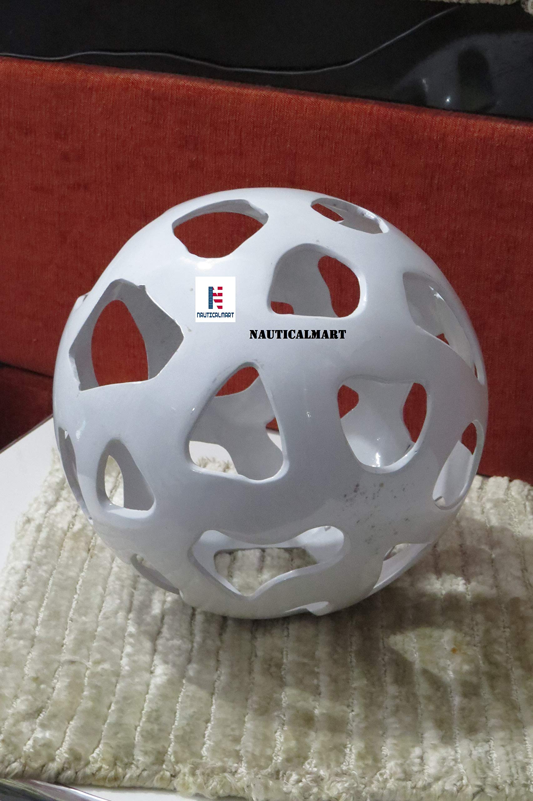 White Aluminum Moon Ball Decorative Sphere Sculpture - Elegant Centerpiece for Dining Table, Living Room & Home Decor | Perfect for Modern Interior Design, Wedding Decorations and Gift Ideas