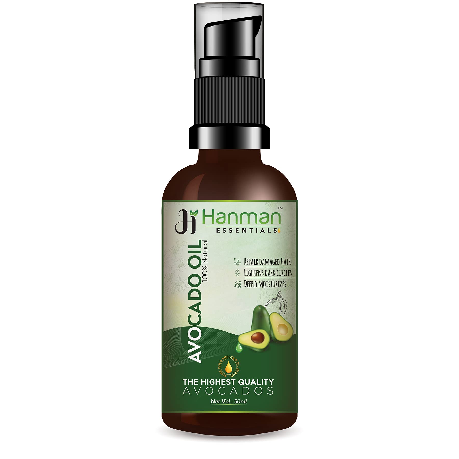 100% Pure Natural Avocado Oil for Hair, Skin & Face Care | Organic Moisturizing & Stress Relief Massage Oil for Women & Men (50ml) | Perfect for Daily Skincare Routine, Hair Treatment & Relaxing Spa Massage
