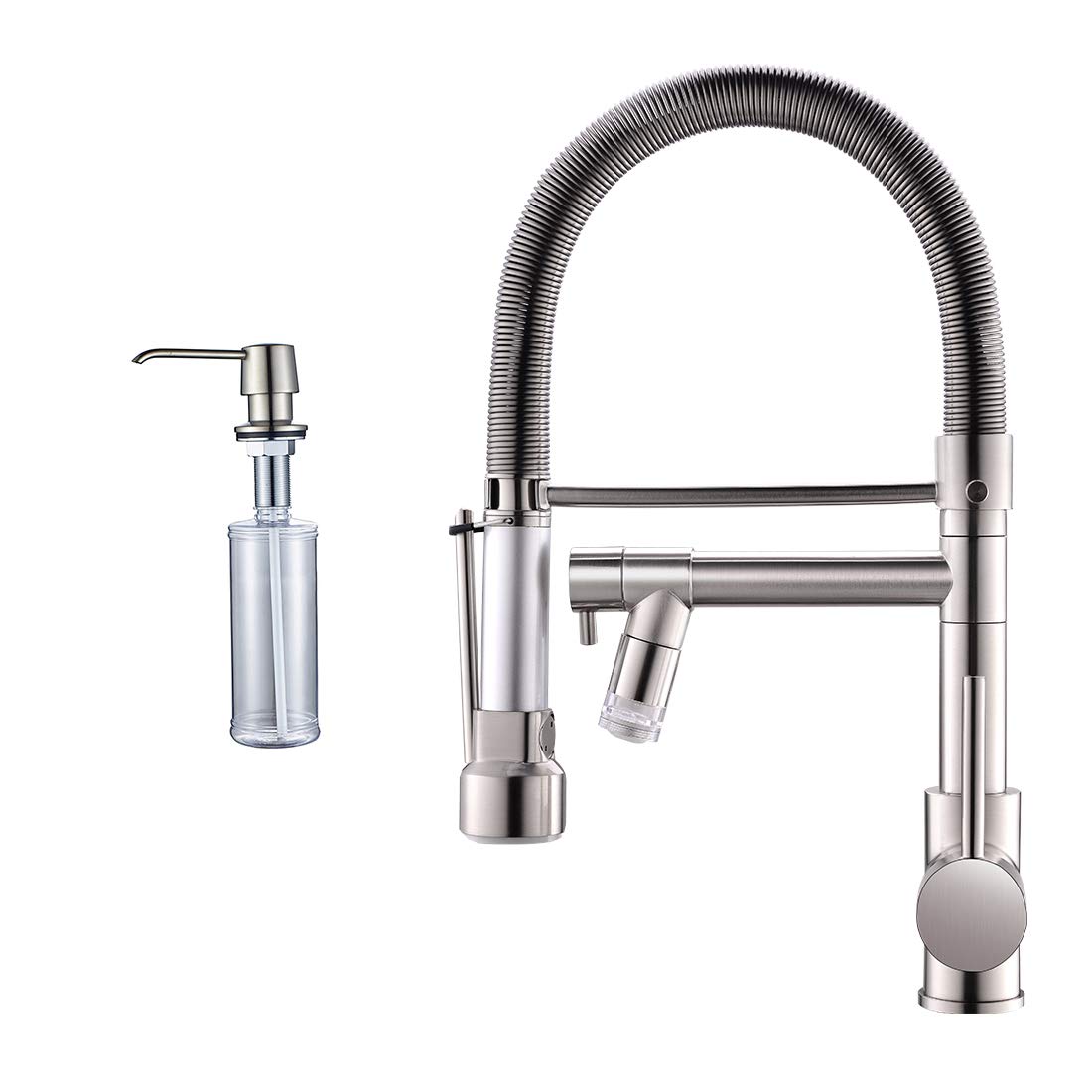 Fapully LED Kitchen Faucet with Sprayer & Soap Dispenser - Brushed Nickel for Modern Kitchens