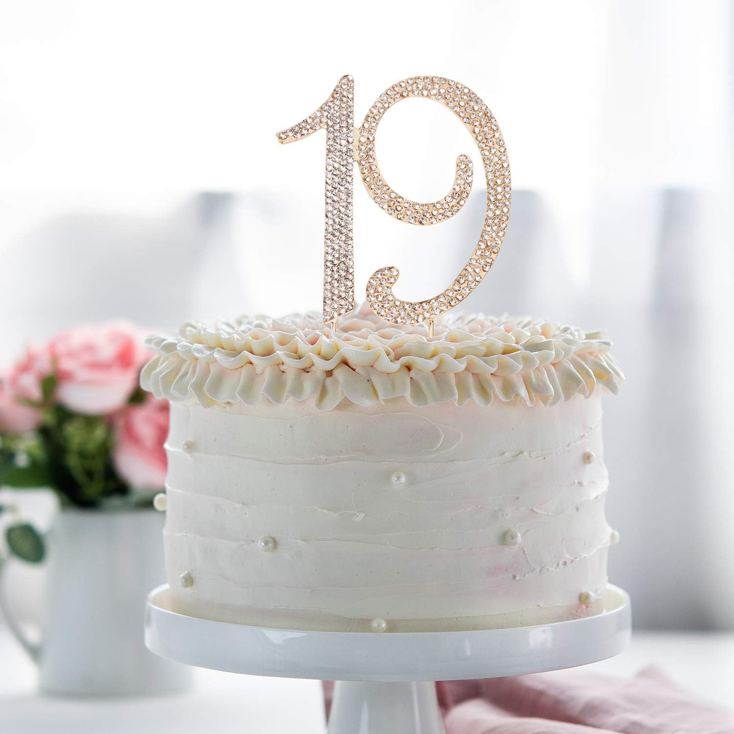 19th Birthday Cake Topper - Bling Crystal Rhinestone Gold Party Decorations | Best Keepsake Gift for 19th Birthday Celebrations, Sweet 16, Anniversary & Special Occasions
