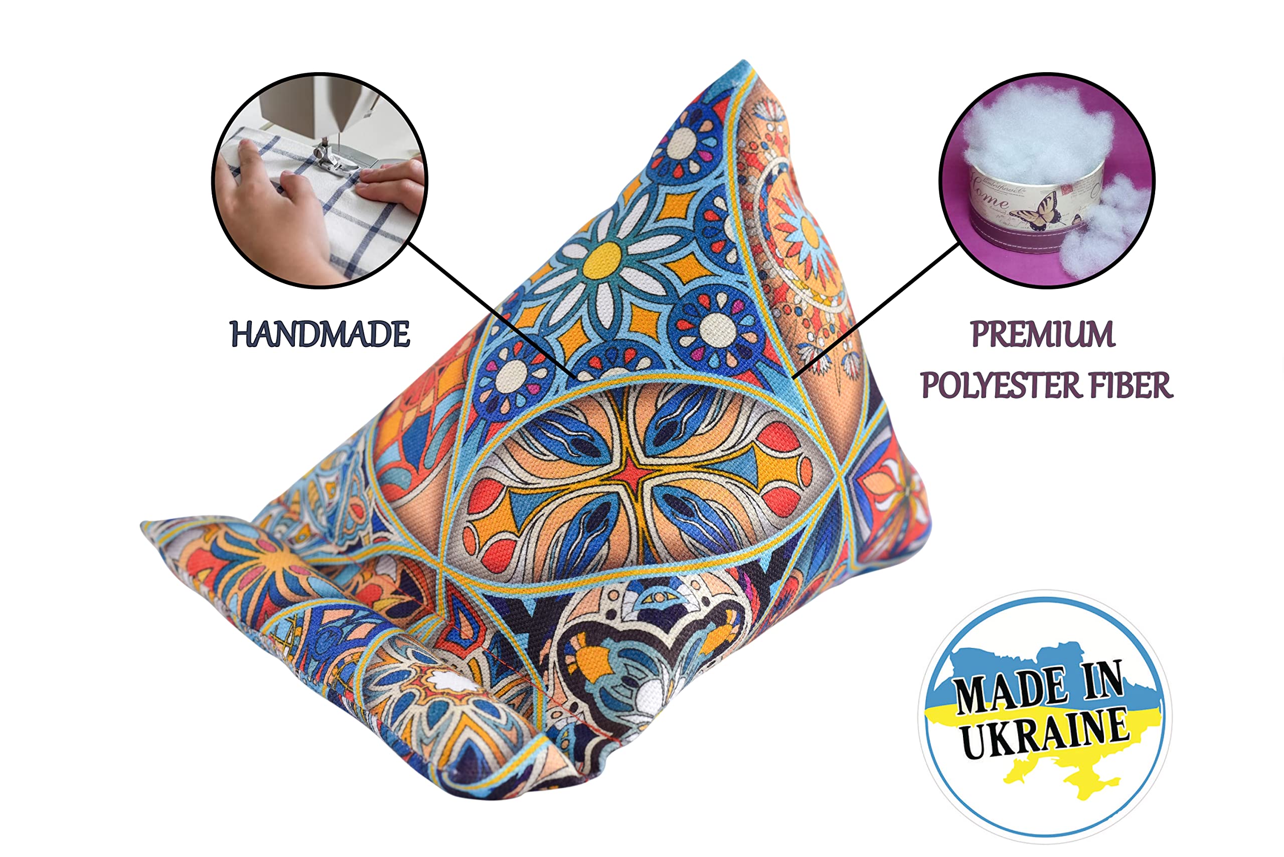 Handmade Fabric Phone Pillow Stand for iPhone & Smartphones - Adjustable Wedge Holder for Desk, Bed, Sofa - Universal Mobile Device Stand 7x6.1x5.5 Inches (Manisa) - Perfect for Watching Videos, Reading & Hands-Free Calling