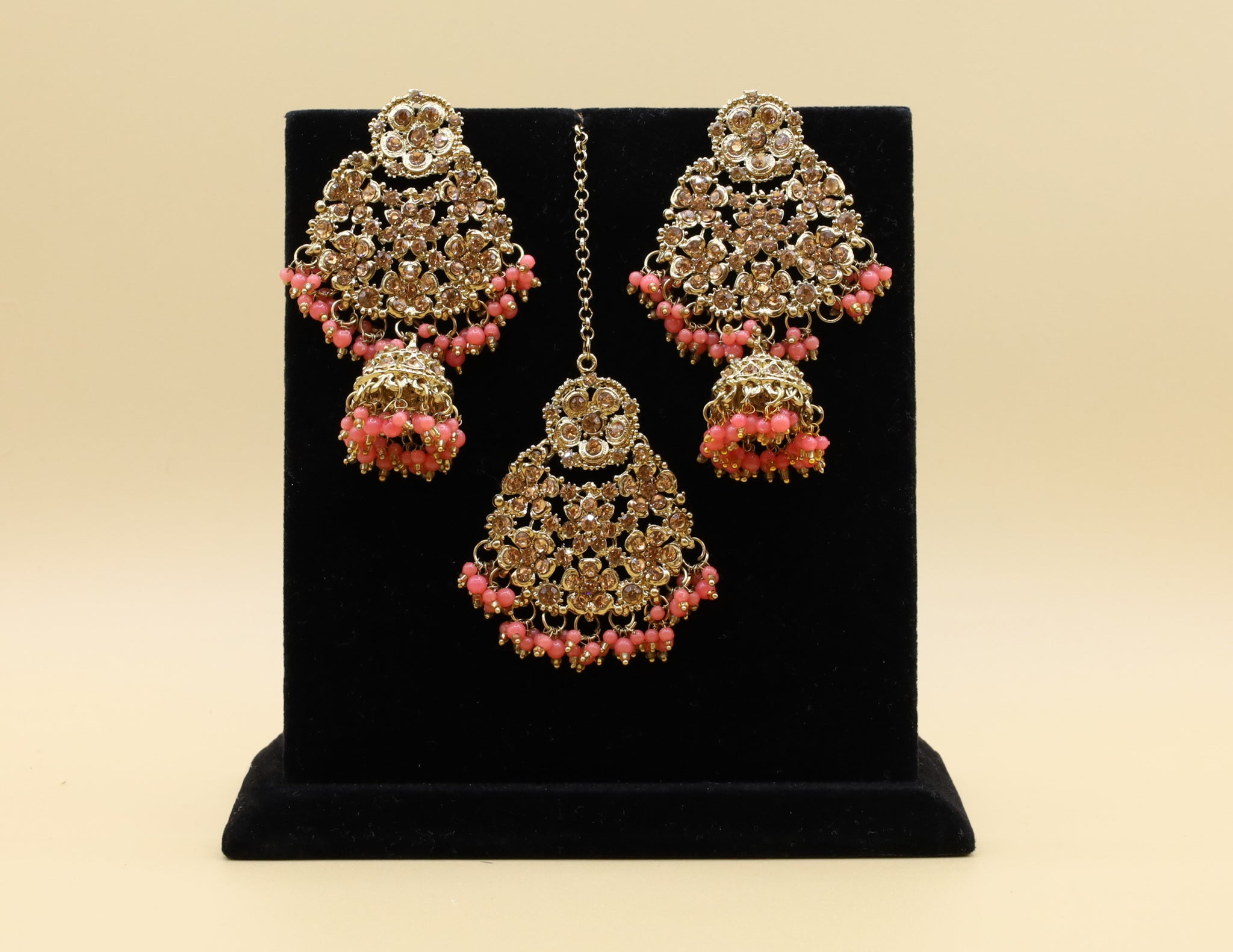 Nora Stone Earrings with Tikka - Elegant Boho Jewelry for Women | Handmade Beaded Dangle Earrings for Parties, Weddings & Festive Occasions