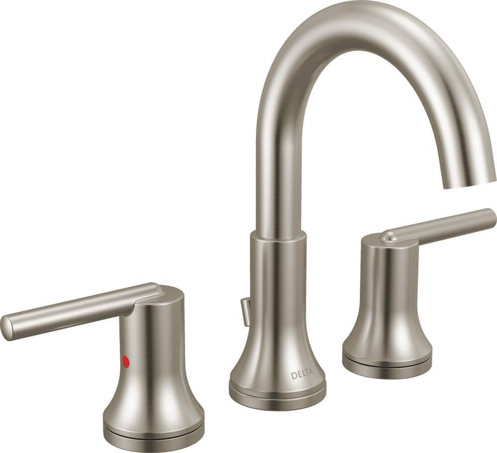Delta Trinsic Widespread Bathroom Faucet - Brushed Nickel Finish, 3-Hole Installation, Diamond Seal Technology, Metal Drain Assembly (Model 3559-SSMPU-DST) | Perfect for Modern Bathroom Renovations and Luxury Home Upgrades