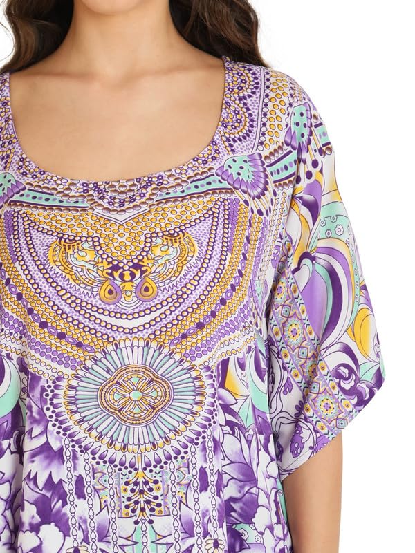 Miss Lavish London Women's Floral Kaftan Tunic Kimono Maxi Dress - Summer Beach Cover Up, Plus Size Boho Dress for Vacation, Pool Party & Resort Wear