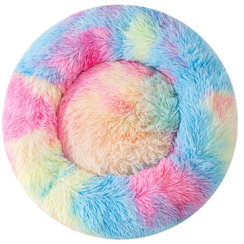 Cozy Round Donut Pet Bed for Small Cats & Dogs - Warm Fluffy Nest Bed for Kittens, Puppies & Rabbits Under 3kg - Perfect for Indoor Lounging & Nap Time