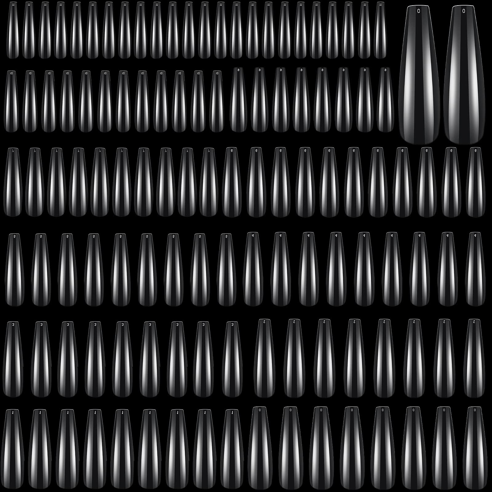 120 Pcs Extra Long Ballerina Coffin Nails Tips - 12 Sizes Full Cover Fake Nails for DIY Manicure, Transparent Acrylic Nails for Home Salon & Professional Use - Perfect for Parties, Weddings & Special Occasions