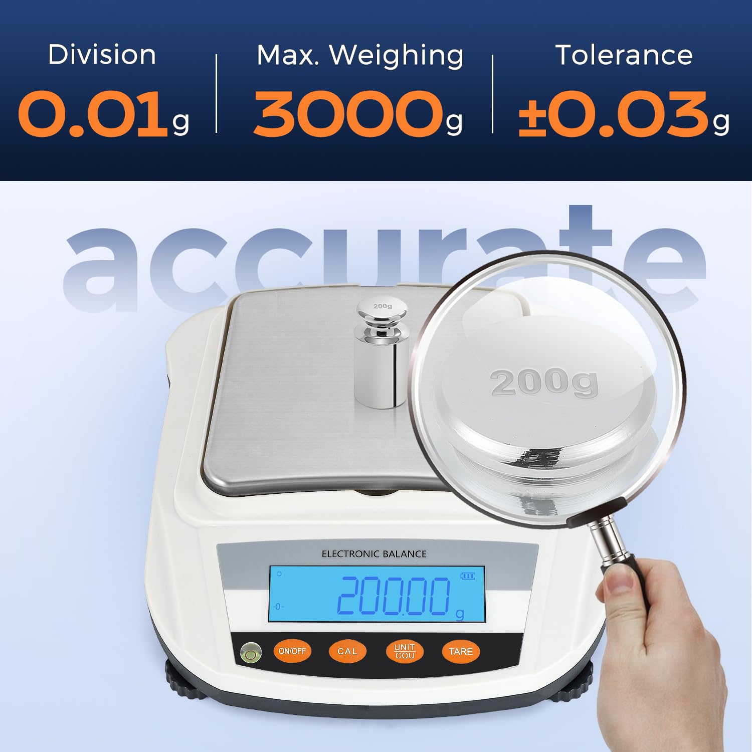 Bonvoisin 3000g x 0.01g Precision Electronic Lab Scale - Rechargeable Digital Analytical Balance for Laboratory, Jewelry, Food & Scientific Measurements | Perfect for Weighing Chemicals, Gold, Coffee & Small Items