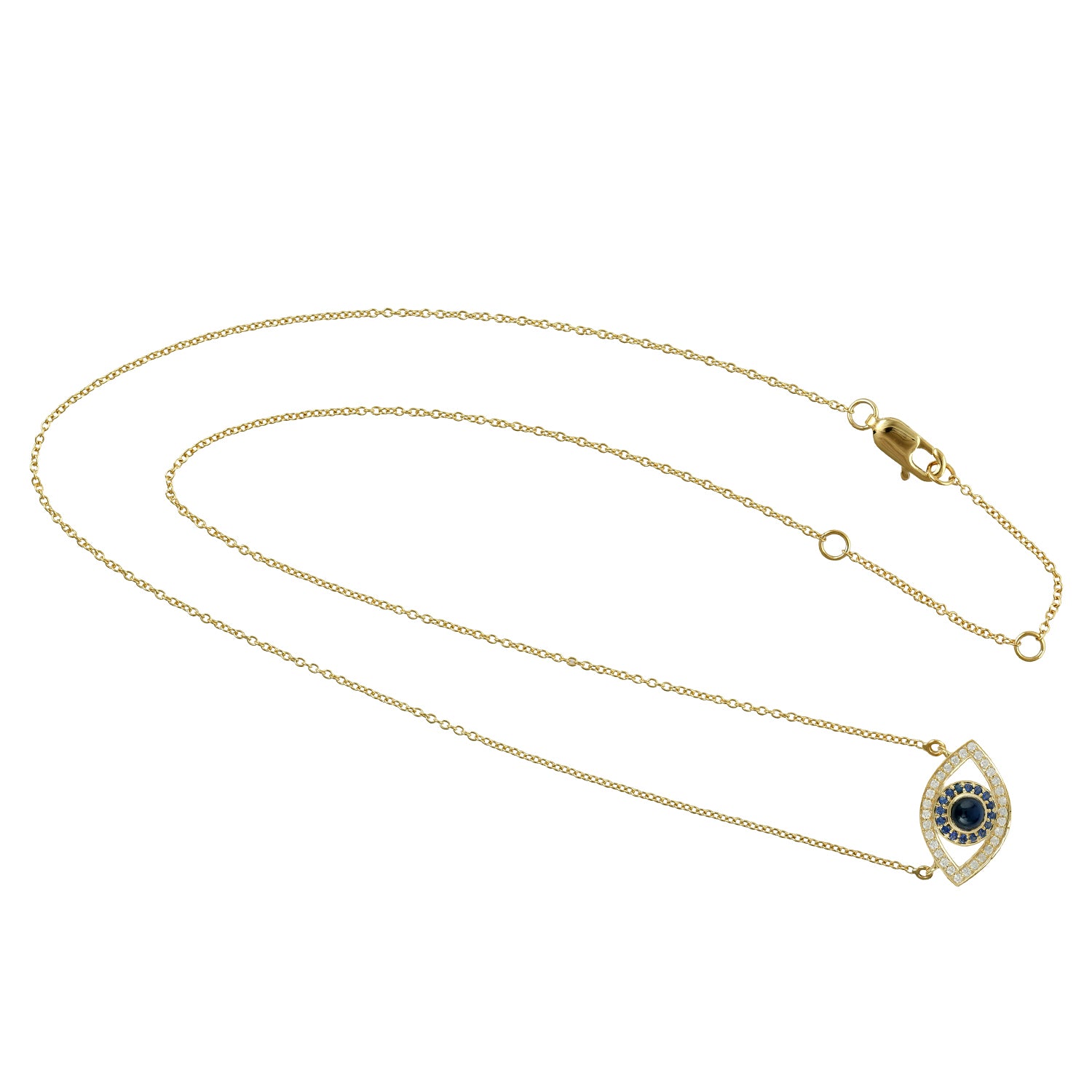 Blue Sapphire Pave Diamond Evil Eye Choker Necklace in 14K Yellow Gold - Protection Jewelry for Women, Perfect Gift for Birthday, Anniversary & Everyday Wear