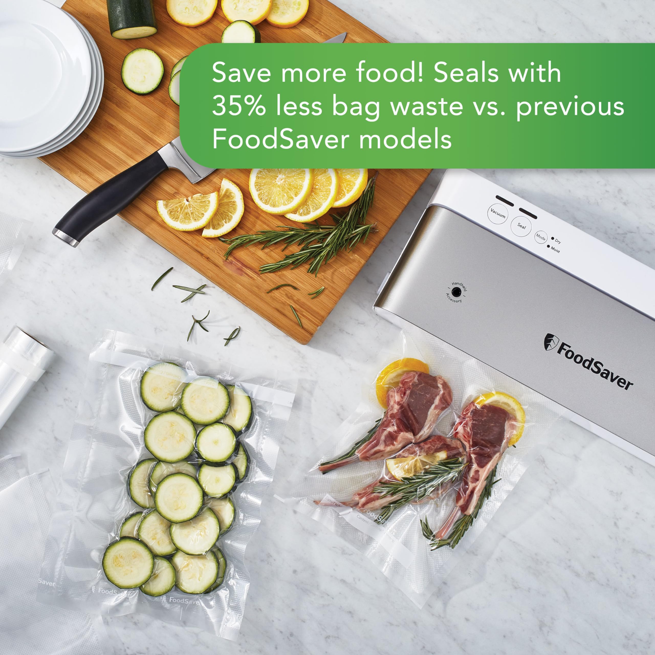FoodSaver Compact Vacuum Sealer Machine with Airtight Bags & Roll - White | Perfect for Sous Vide Cooking, Meal Prep & Long-Term Food Storage | Preserve Freshness for Fruits, Meats & Leftovers | Kitchen & Camping Essential