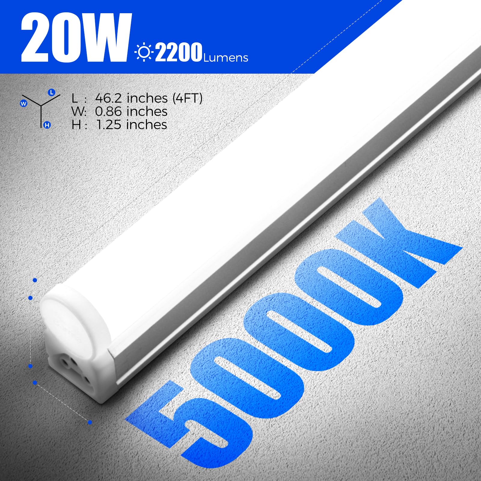 Barrina 12 Pack T5 LED Shop Light 4FT, 5000K Daylight White, 2200lm, 20W - Linkable Utility Lights for Ceiling & Under Cabinet - ETL Certified with ON/Off Switch - Perfect for Workshop, Garage, Warehouse Lighting