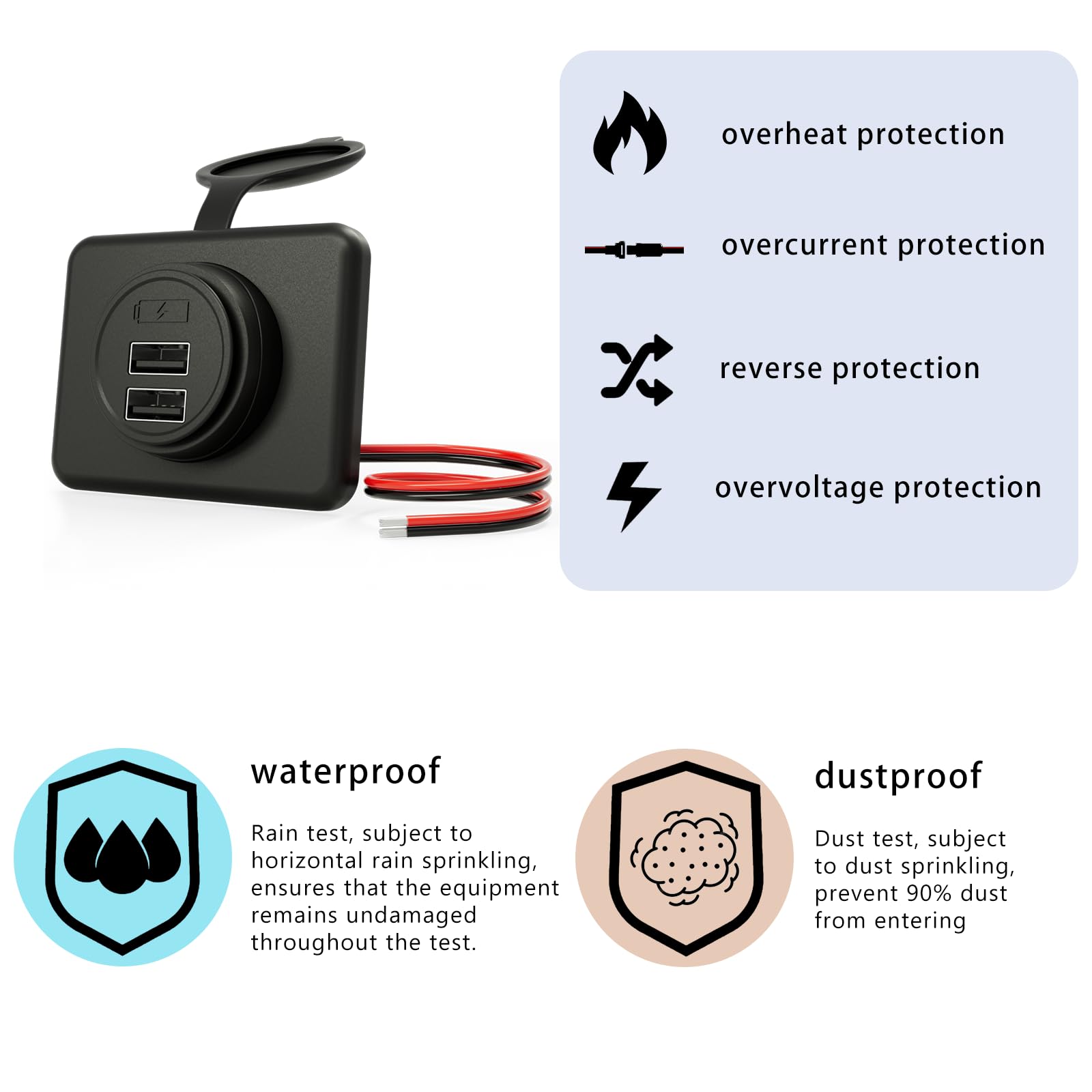 DAMAVO YM1236 RV USB Outlet - Dual Port 12V-24V Car Charger Receptacle for RV, Boat, Marine, ATV & Vehicles - Surface Mount USB Power Panel - Perfect for Road Trips, Camping & Off-Grid Power Needs