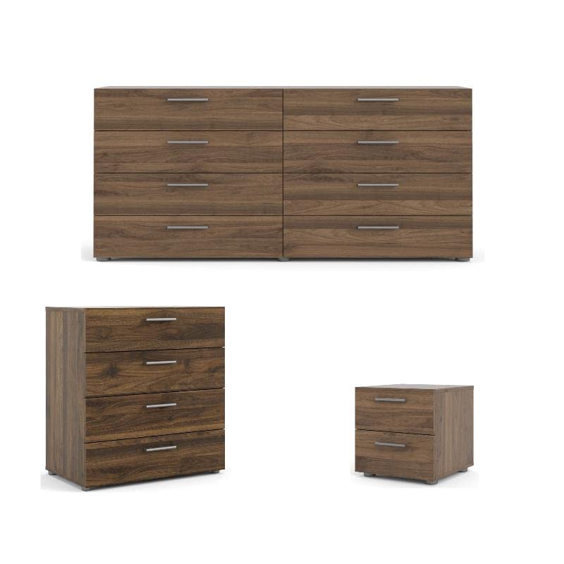 Home Square 3-Piece Walnut Bedroom Set - Dresser, Nightstand & Chest | Complete Bedroom Furniture for Master or Guest Room