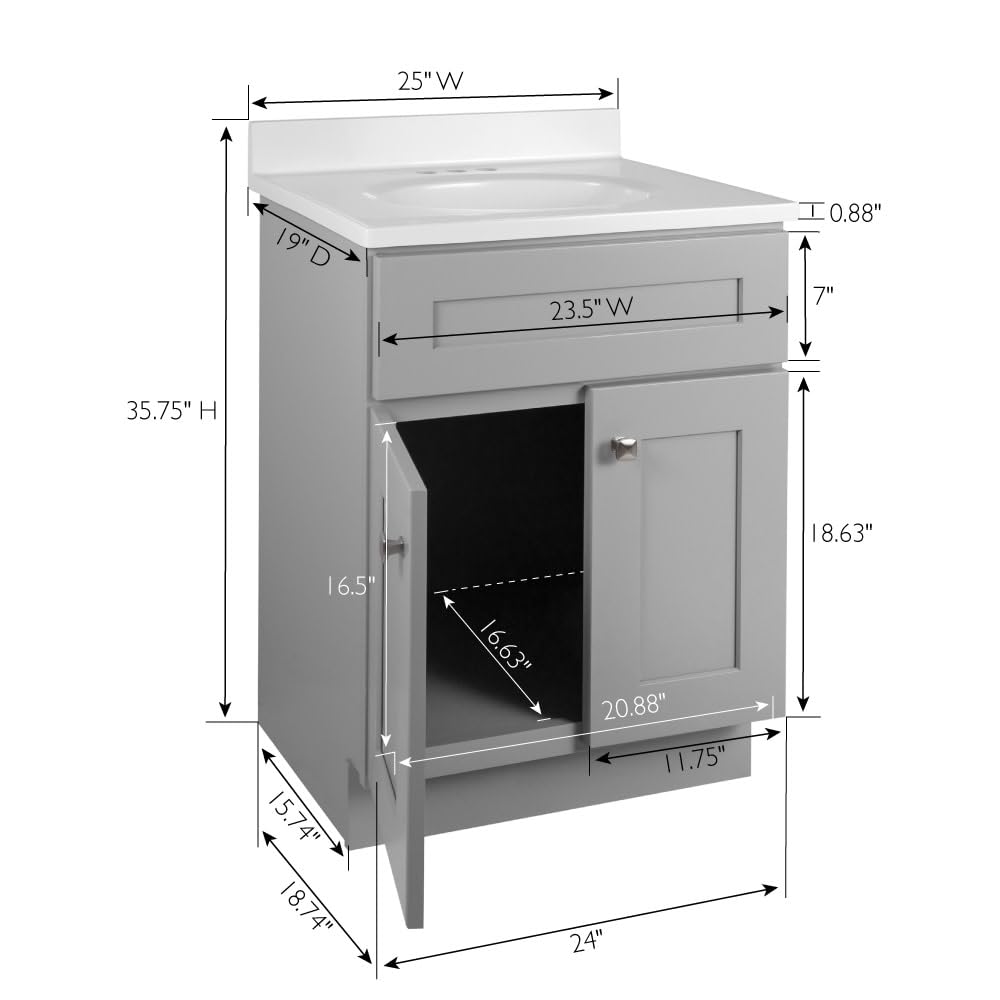25 Inch Bathroom Vanity with Sink Top - Ready to Assemble Gray Painted Modern Vanity Set by Design House 597526 - Perfect for Small Bathrooms & Powder Rooms