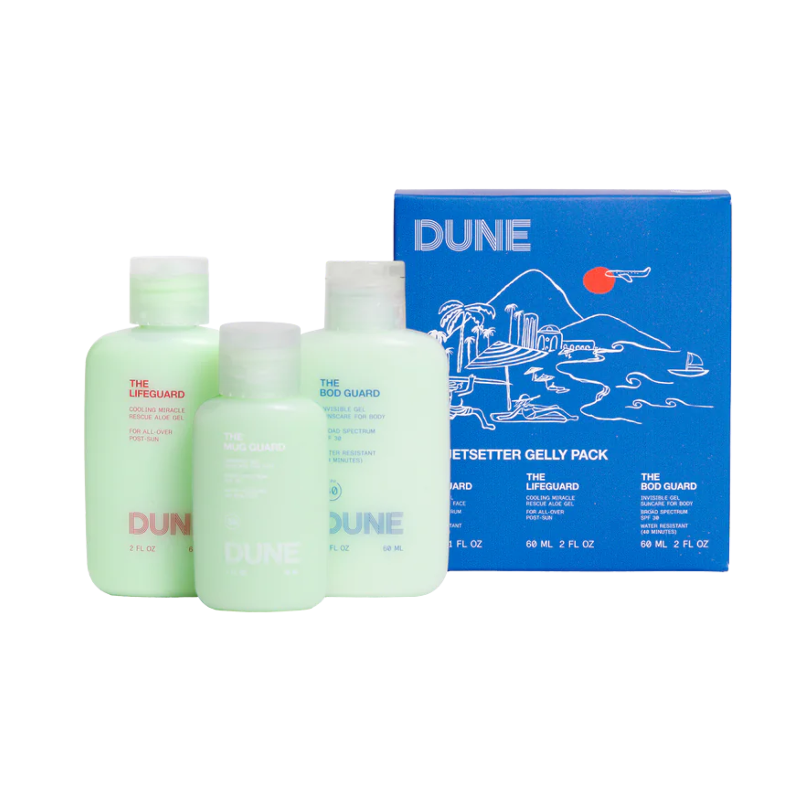 Dune Suncare The Jetsetter Gelly Pack Travel Sunscreen Minis - TSA Approved SPF 30 Sunscreen for Face & Body - Perfect for Beach, Vacation & Outdoor Activities
