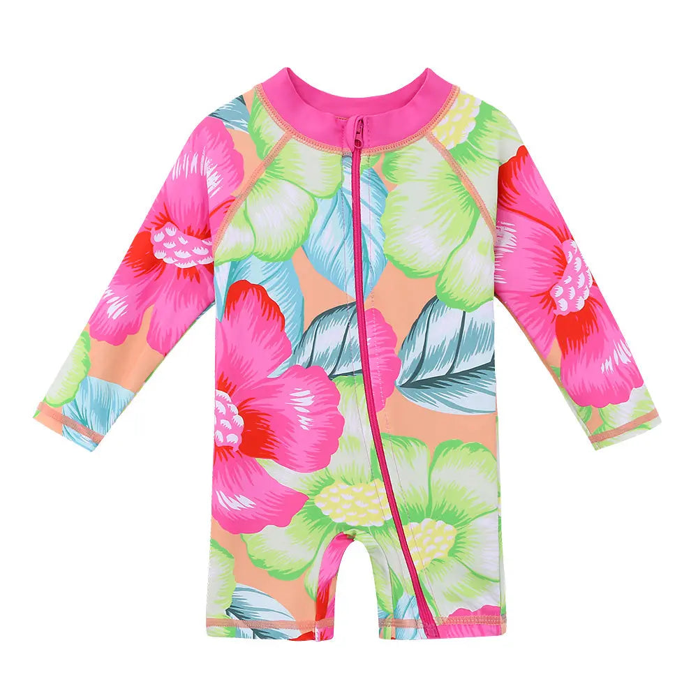 Baby Girl Long Sleeve Swimsuit UPF 50+ Sun Protection - Cute Rash Guard Swimwear for Toddlers 0-6 Years - Perfect for Beach, Pool & Summer Water Activities