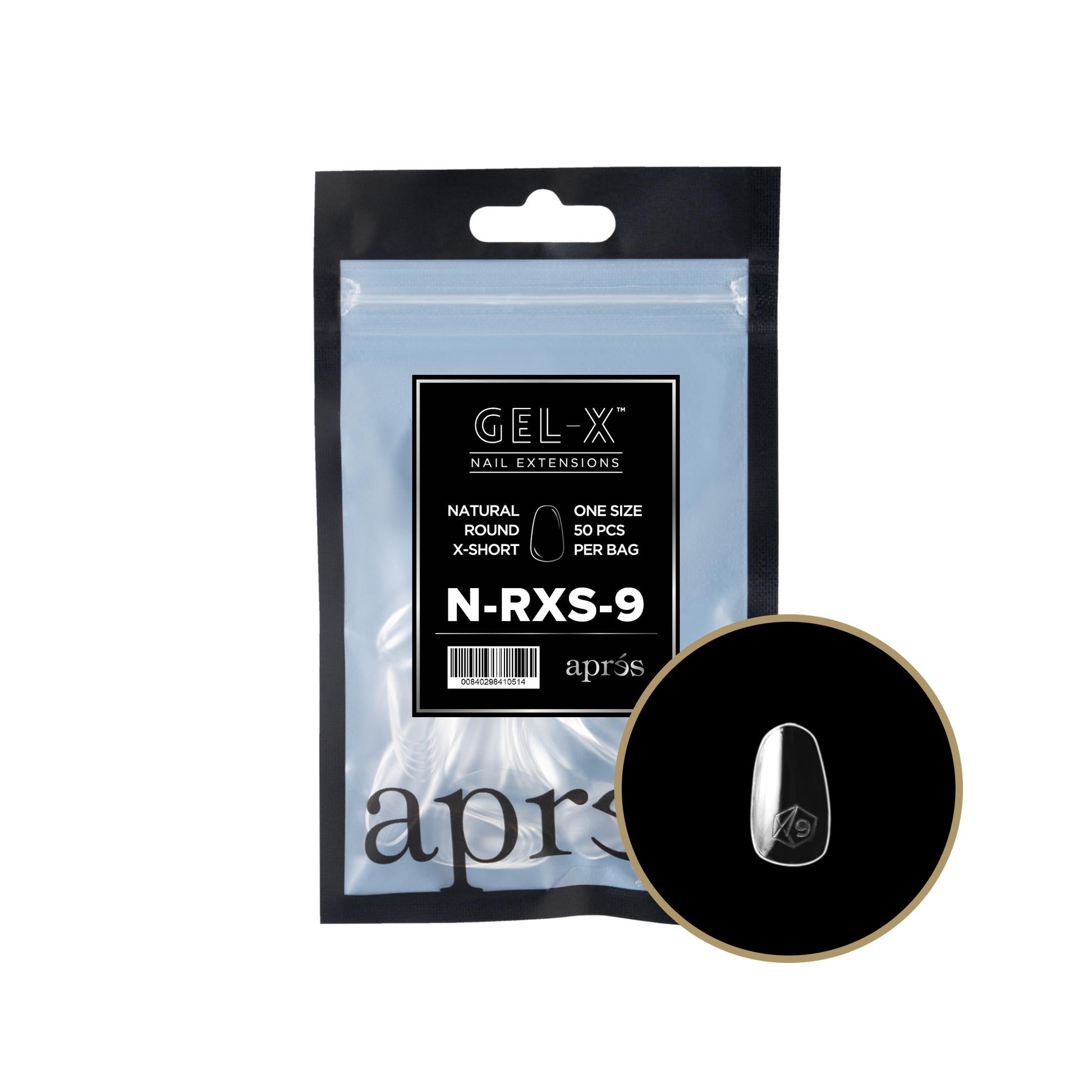 Apres Gel X 2.0 Refill Bags - Natural Round Extra Short Size 9 (50 Pcs) | Professional Nail Extension Kit for Salon & DIY Manicure at Home