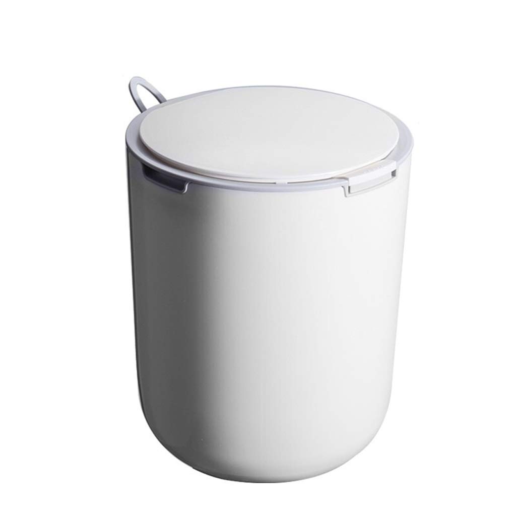 9.8L Press Type Trash Can with Lid - 2.6 Gallon Plastic Waste Bin for Kitchen, Bedroom & Office - Space Saving Gray/White Garbage Bin | Ideal for Small Spaces, Under Desk & Bathroom Use