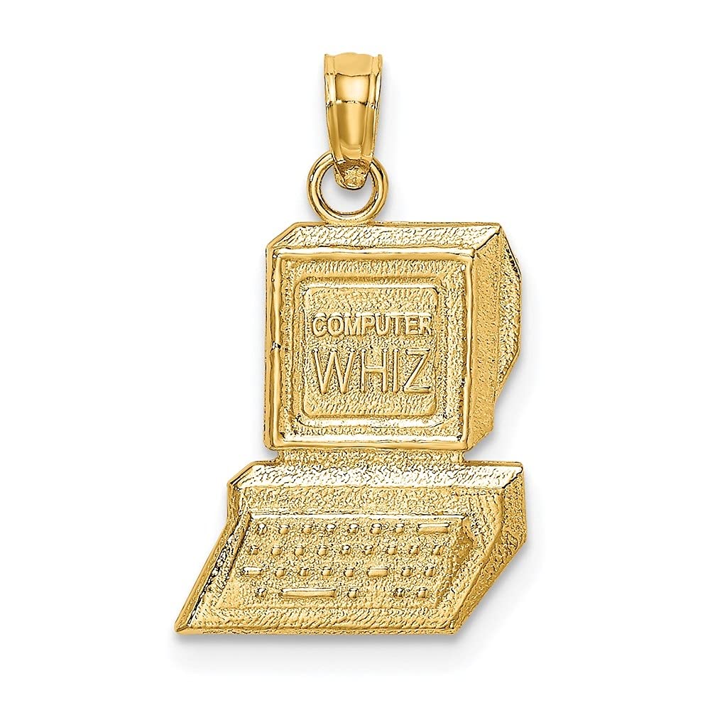 14K Yellow Gold Computer Wiz Charm Pendant Necklace for Women - 15.35mm x 13.1mm Fine Jewelry Gift for Tech Lovers, Programmers & IT Professionals - Perfect for Work, Geeks & Nerdy Fashion Accessories