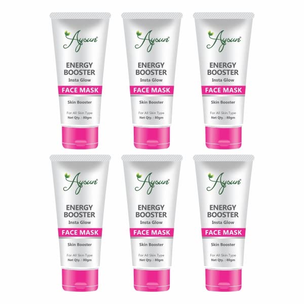 Aysun Energy Booster Face Mask & Skin Booster Combo Pack of 6 - Hydrating & Revitalizing Facial Treatment for Glowing Skin | Perfect for Spa Days, Self-Care Routines & Travel Skincare Essentials