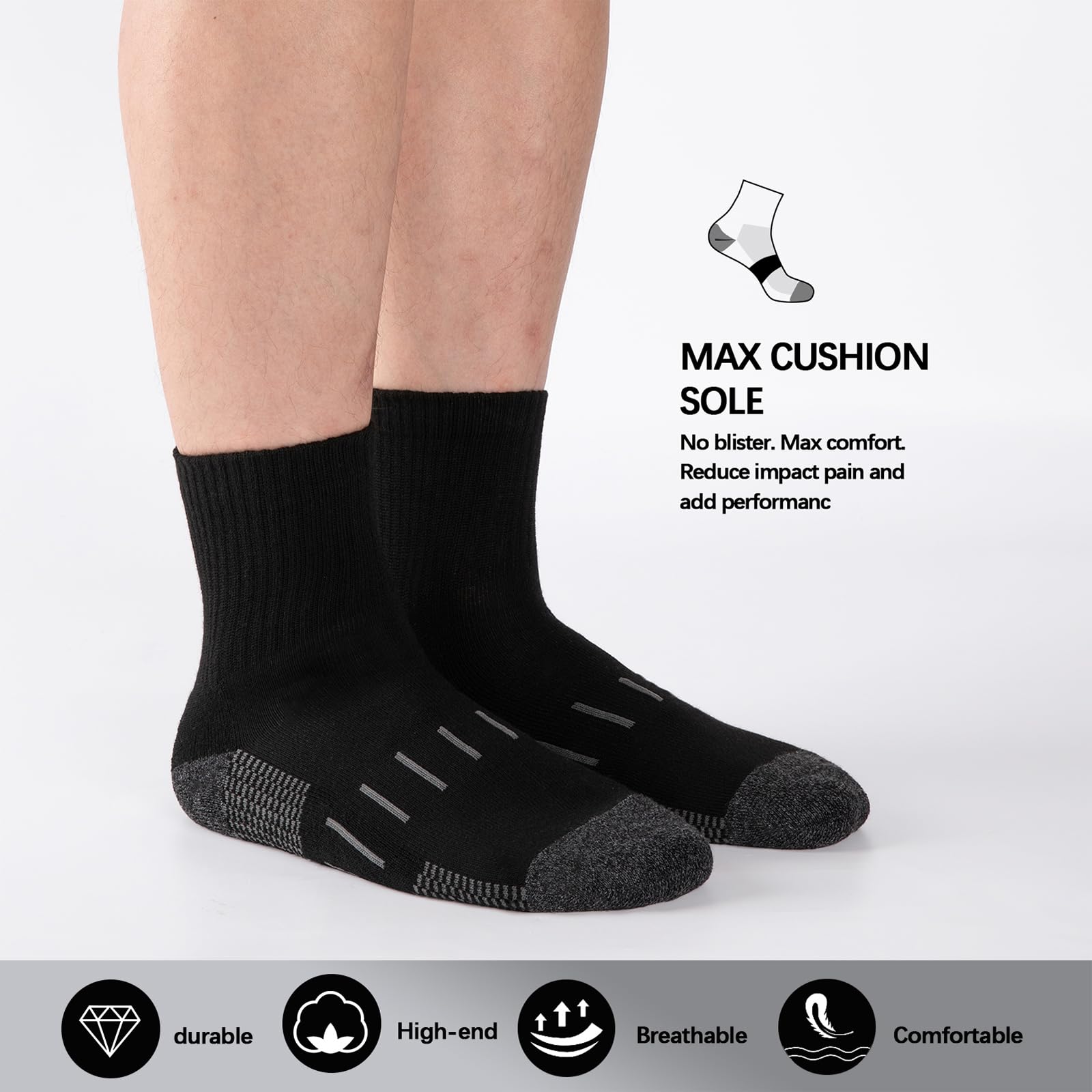Heatuff Men's Ankle Athletic Socks - 8 Pairs Moisture-Wicking Cushioned Quarter Socks for Running, Sports & Work - Perfect for Gym, Hiking & Everyday Wear