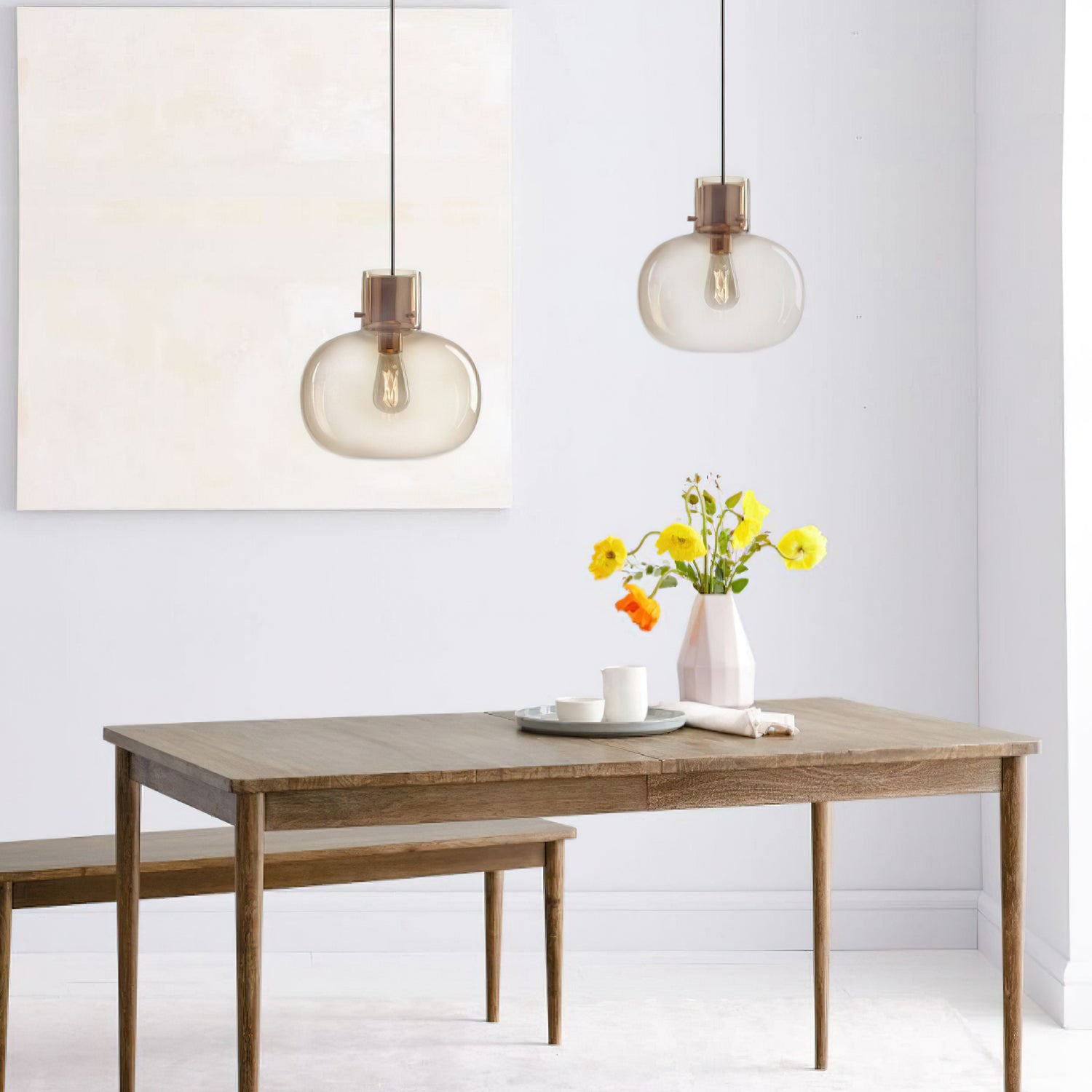 Cambre Glass Pendant Light - Modern Hanging Fixture for Kitchen Island, Dining Room & Bedroom Lighting - Dimmable LED Chandelier with Clear Glass Shade