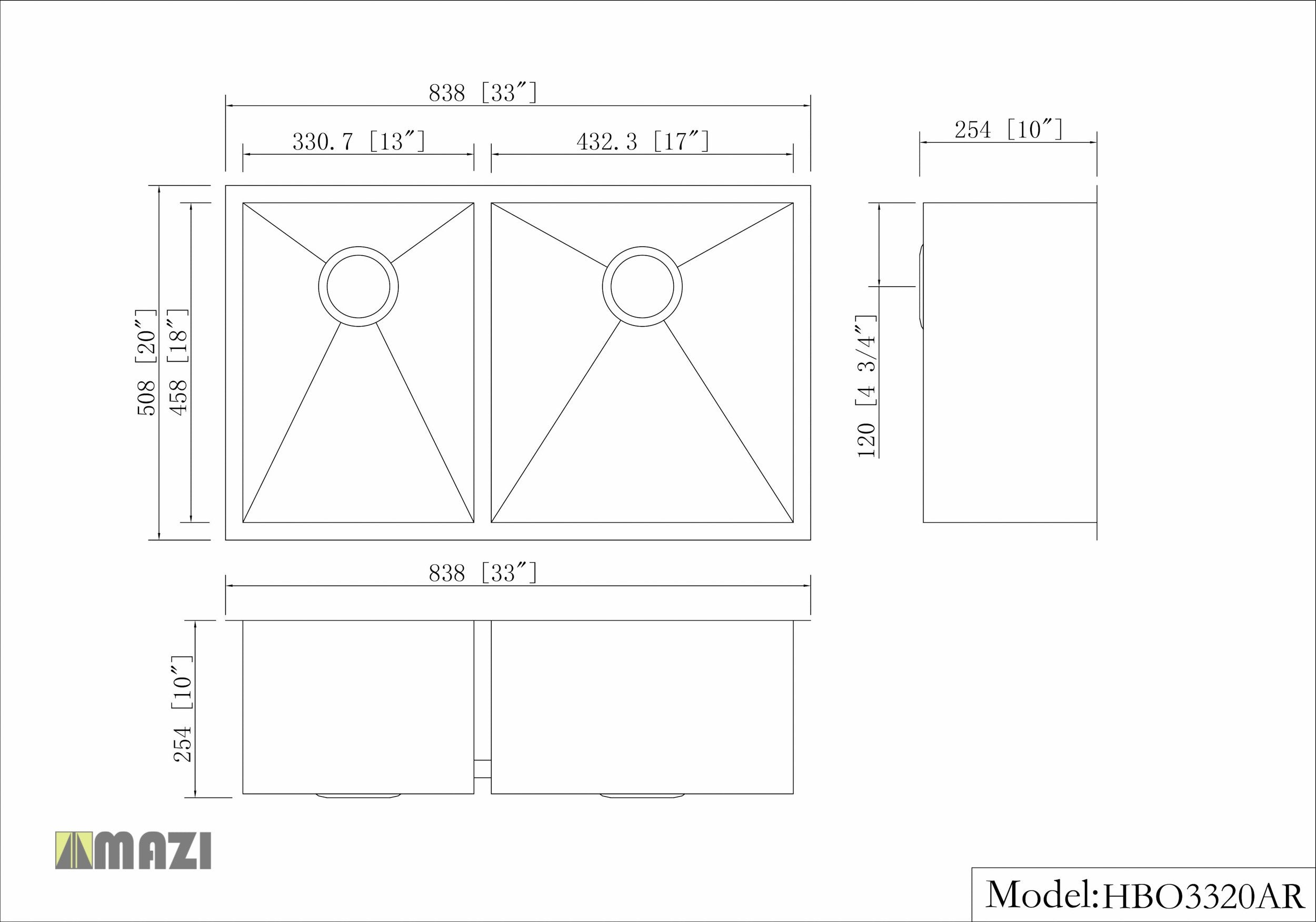 Premium Stainless Steel Handmade Kitchen Sink HBO3320AR - Durable 16 Gauge Undermount Sink for Modern Kitchens | Perfect for Cooking, Washing Dishes & Food Prep