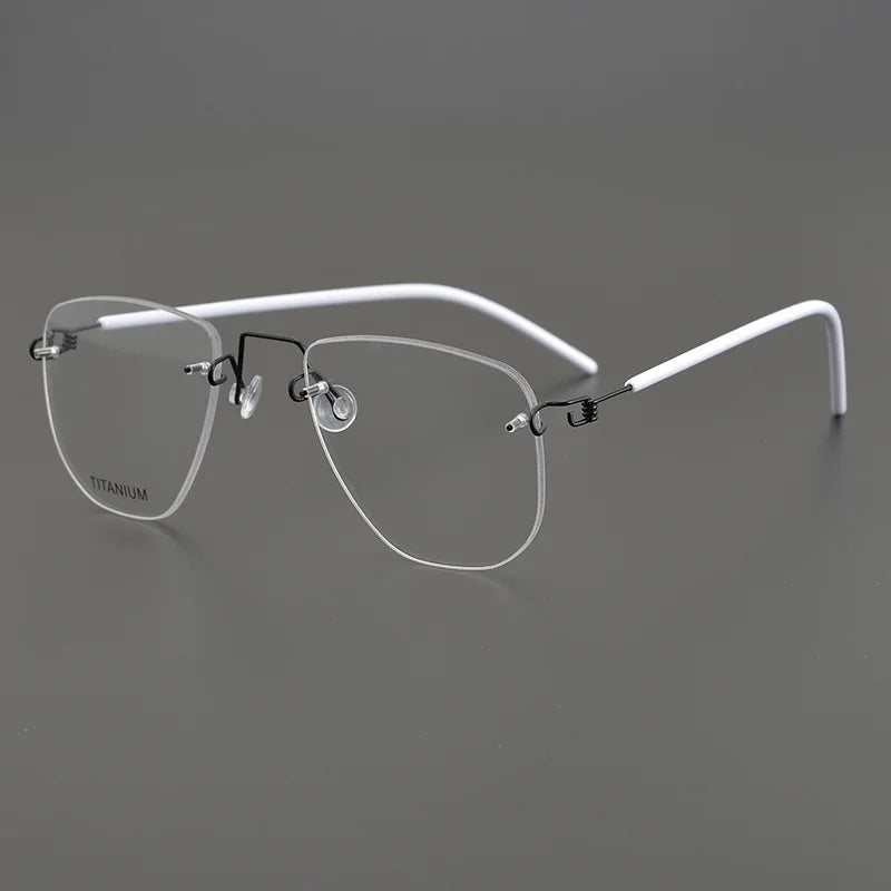 Black Rimless Square Titanium Eyeglasses for Women - Lightweight Screwless Design - Perfect for Reading, Work & Everyday Use