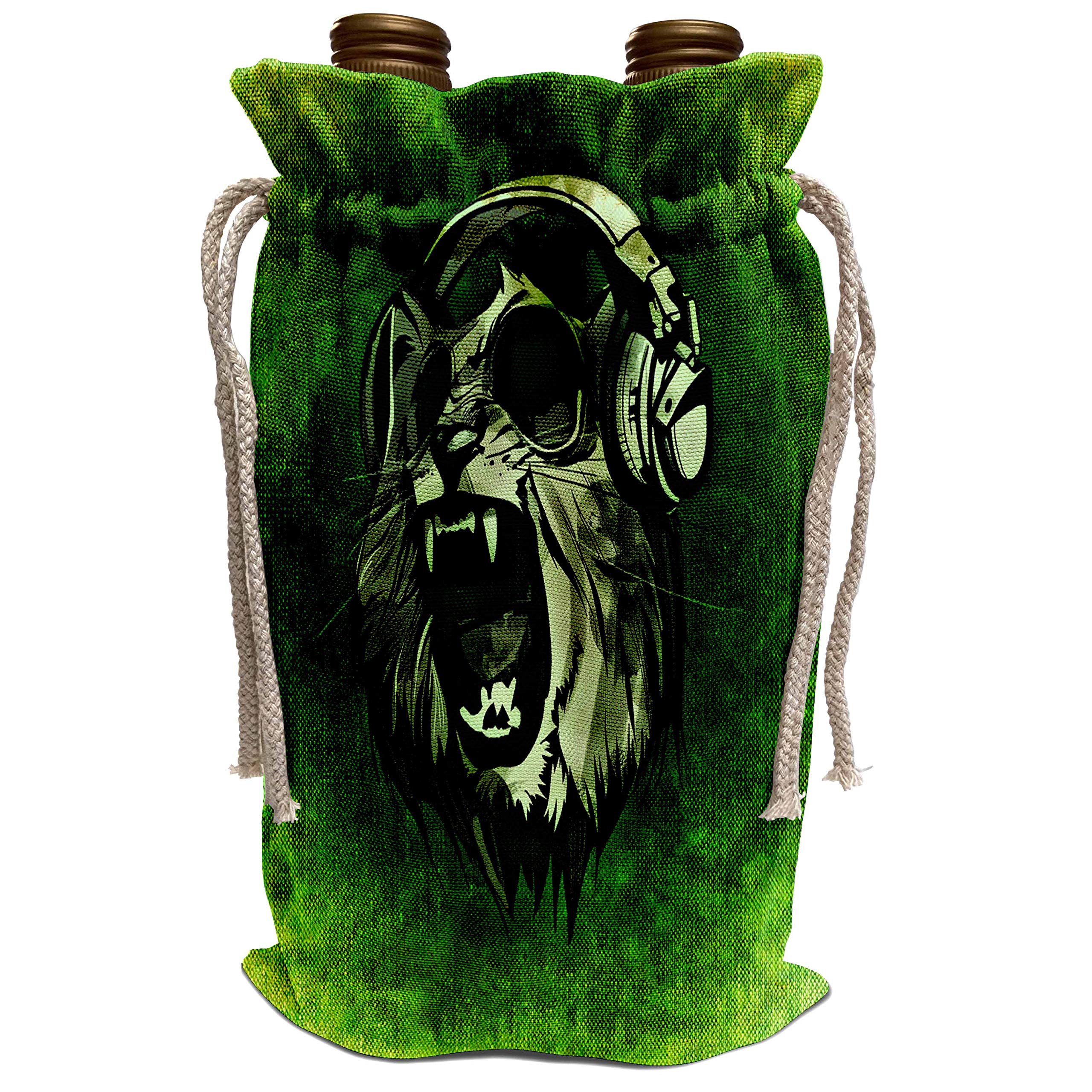 3D Rose Sven Herkenrath Hipster Cat with Headphones - Green Background Wine Tote Bag - Perfect for Wine Lovers, Gift Giving & Grocery Shopping (wbg_240240_1)