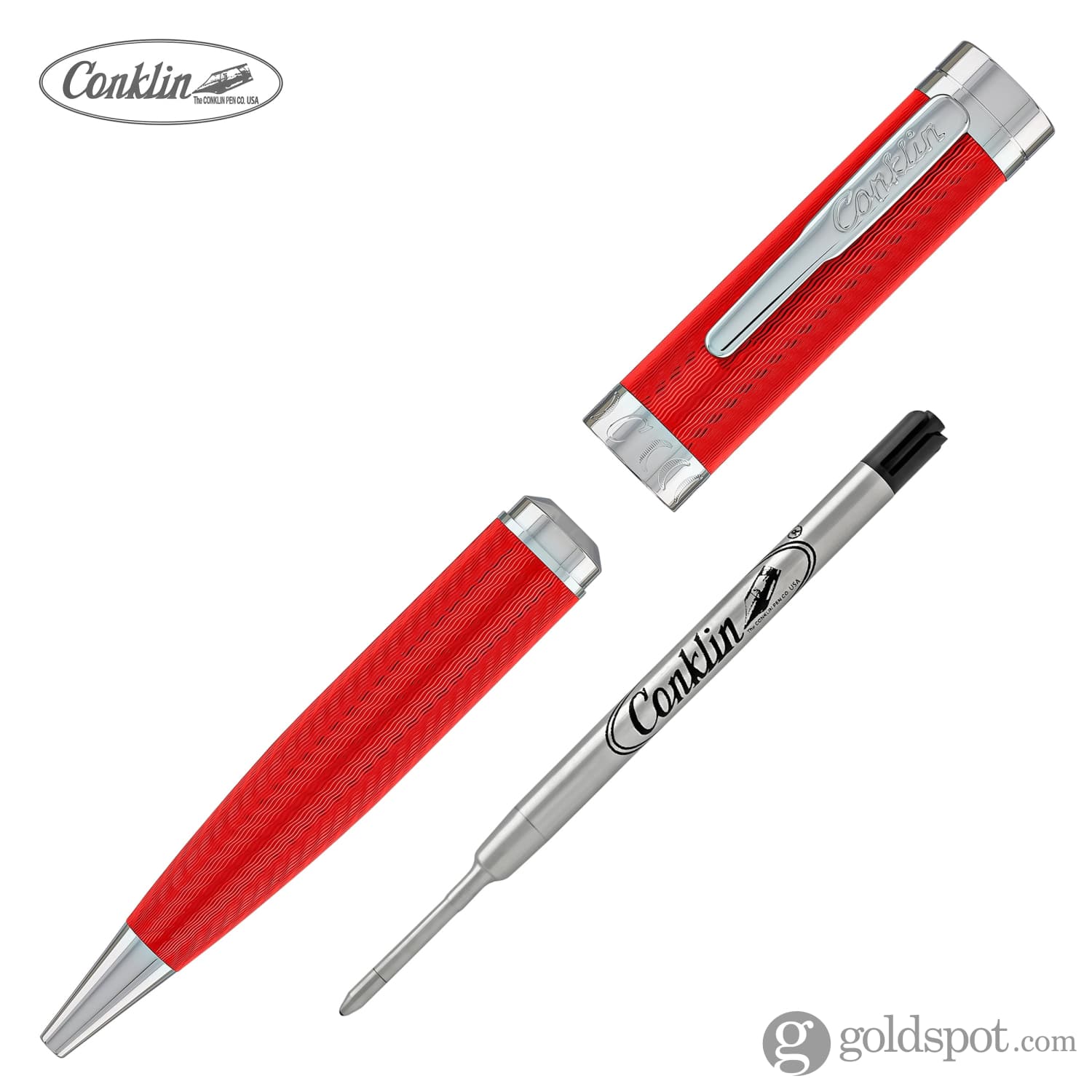 Conklin Herringbone Signature Red Ballpoint Pen - Premium Writing Instrument for Office, Business & Gift Giving