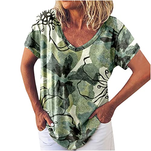 Women's Summer V-Neck Short Sleeve Tunic Top - Flowy Loose Casual Printed Blouse for Beach, Vacation & Everyday Wear