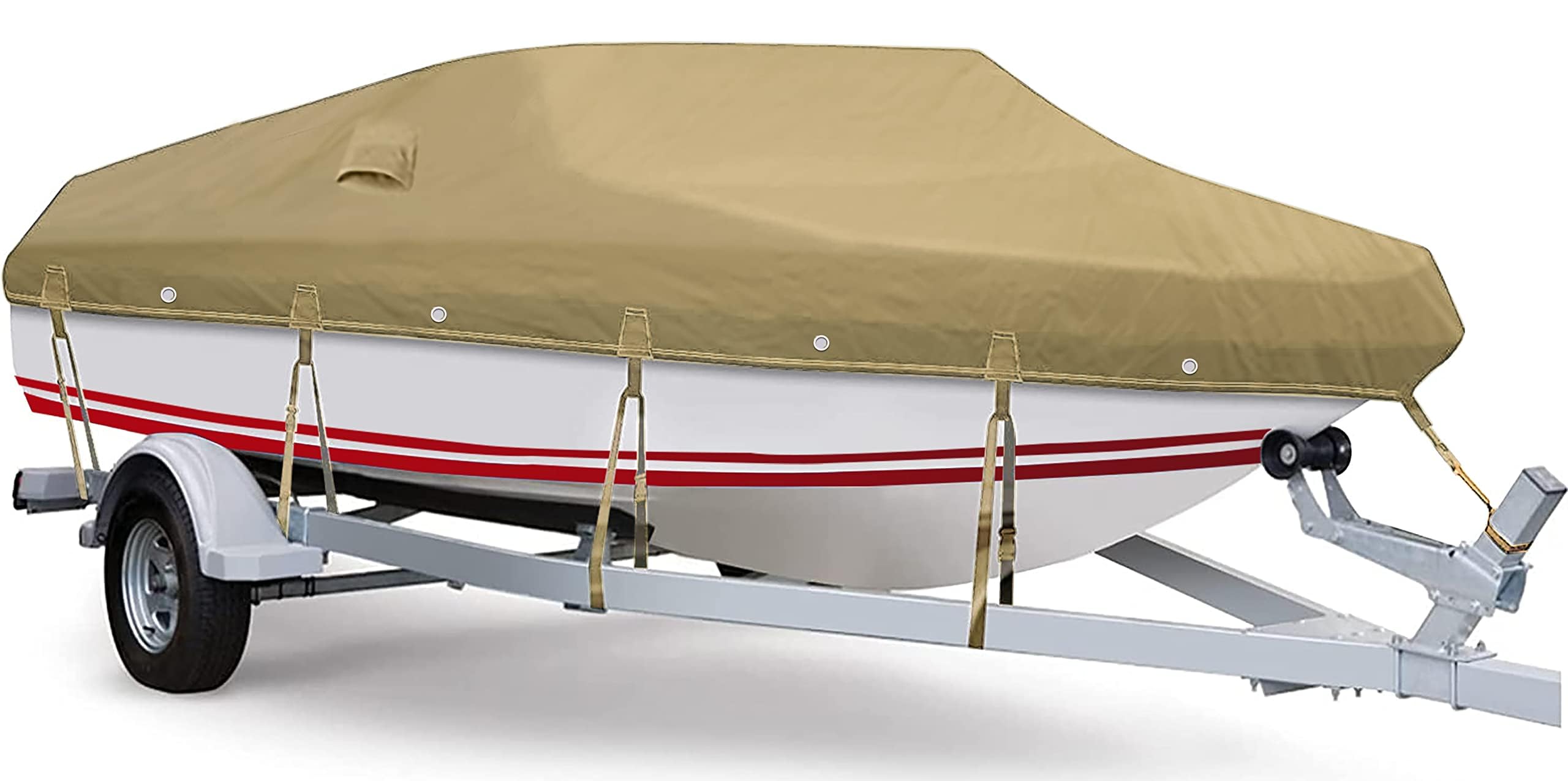 **15ft-17ft Heavy Duty 1100D PU Waterproof Boat Cover with Tightening Strap & Storage Bag – Trailerable Full Size for V-Hull Runabouts – UV, Weather & Scratch Protection – 2-Year Warranty – Perfect for Outdoor Storage & Travel**