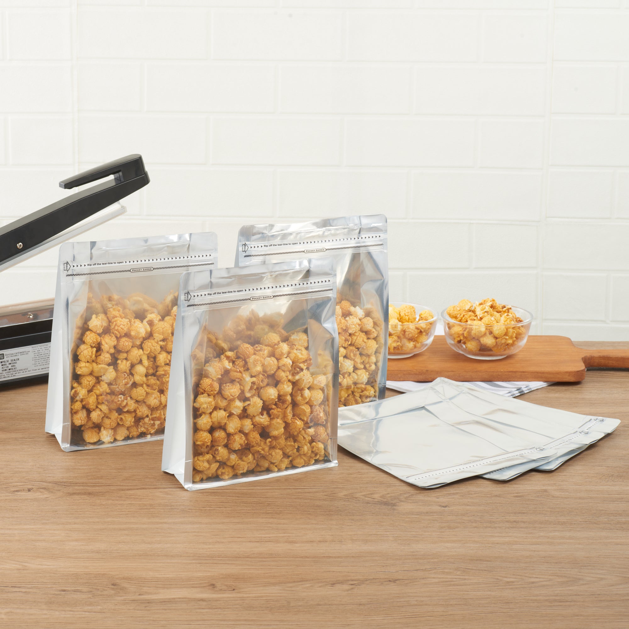 Premium White Plastic Large Snack Bags - Double Seal, Rip Lock & Heat Sealable (9.5