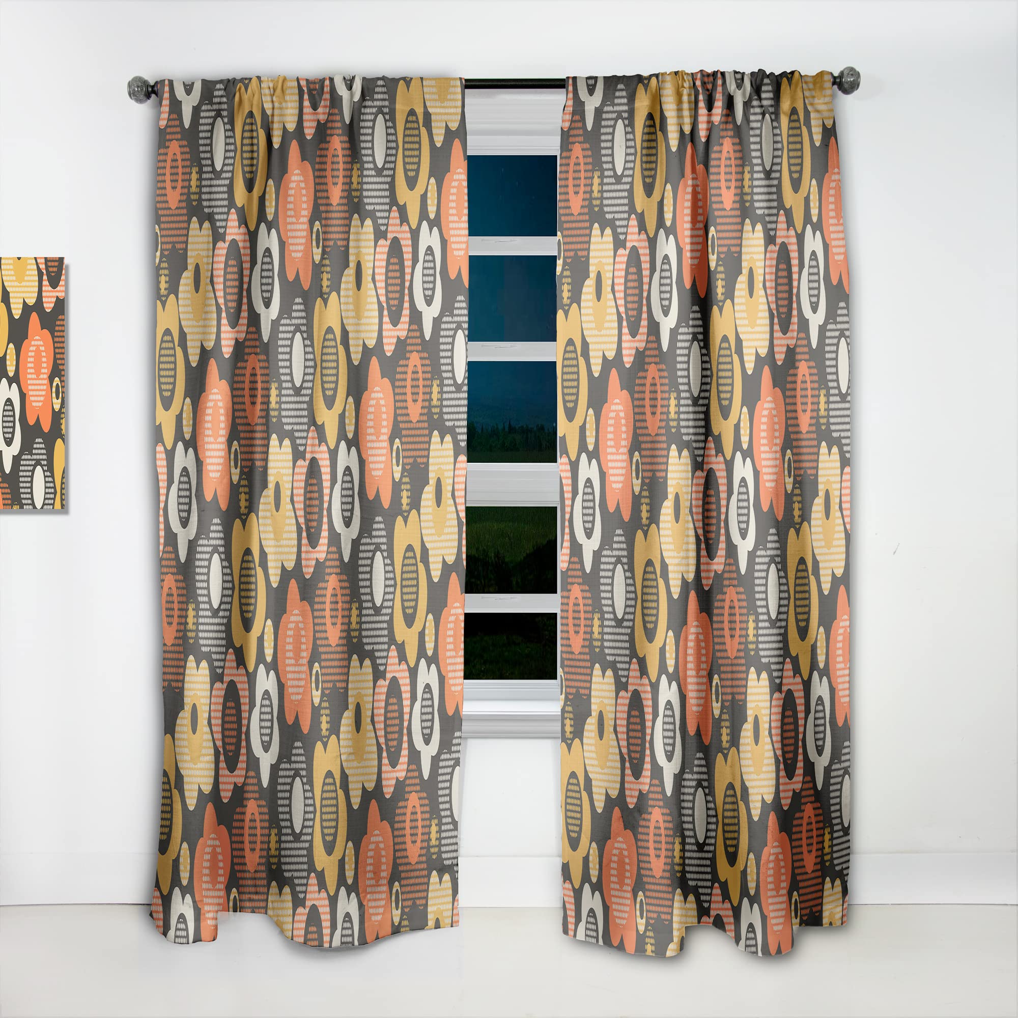 Retro Floral Pattern VII Thermal Insulated Curtains - 52x108 Inches Single Panel for Bedroom & Living Room - Blackout Drapes for Home Decor, Privacy & Energy Efficiency