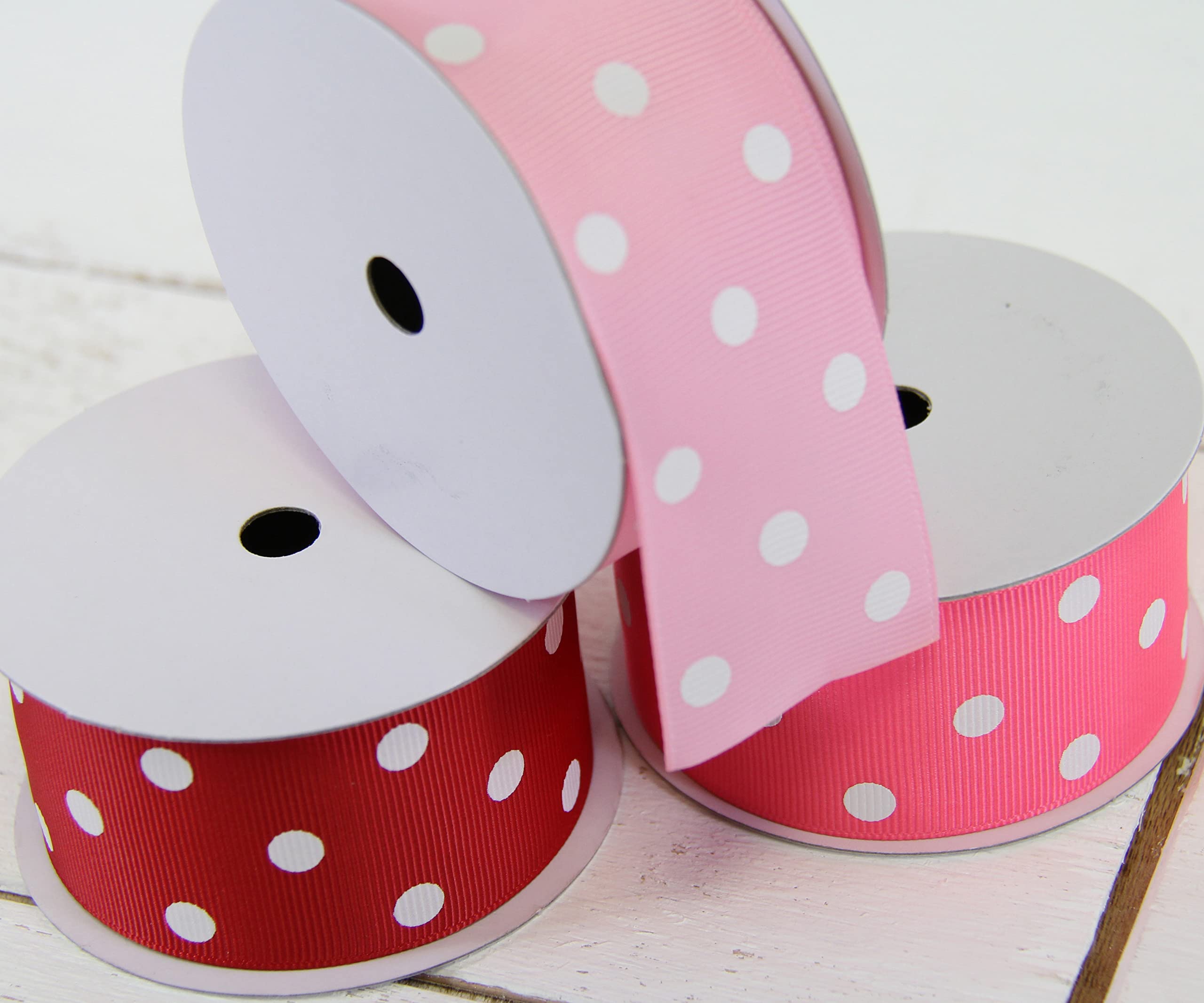 Threadart 1 1/2 Inch Grosgrain Dots Ribbon - 5 Yards Peach with White Dot Pattern - Perfect for DIY Bows, Gift Wrapping, Hair Accessories, Party Decorations and Craft Projects