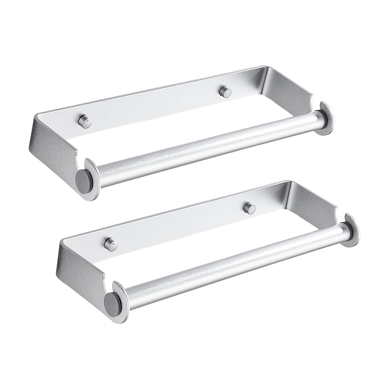 Under Cabinet Paper Towel Holder - 2 Pack Silver Wall Mount Kitchen Paper Roll Holder with Self-Adhesive & Screw Mounting Options - Perfect for Kitchen, Pantry, RV & Office Organization