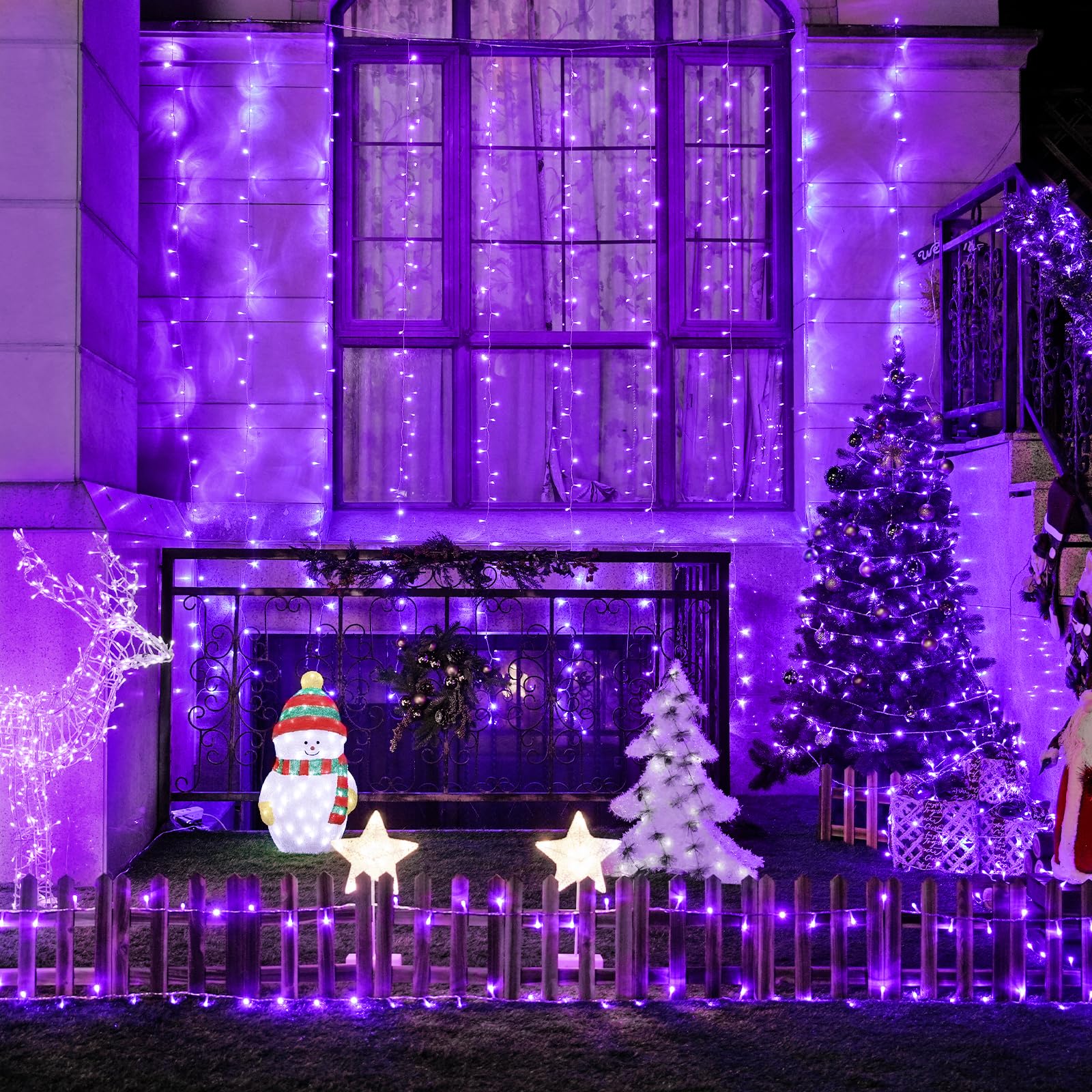JMEXSUSS 300LED Purple Christmas Lights with Remote - 8 Modes Waterproof Fairy String Lights for Indoor Outdoor Decor, Bedroom, Window, Wall, Party Backdrop - Perfect for Xmas, Halloween, Wedding & Garden Decorations