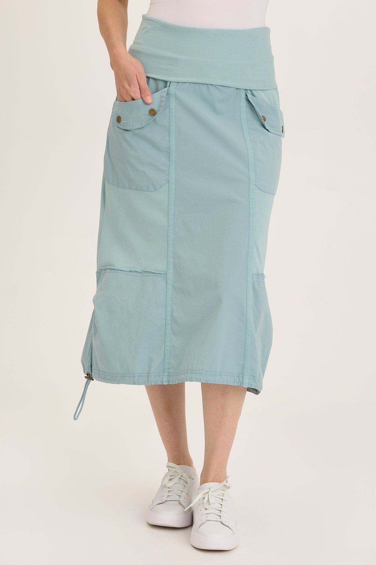 Marconi Cargo Cinch Bubble Hem Midi Skirt - Women's Casual A-Line Skirt with Pockets | Perfect for Streetwear, Travel & Everyday Outfits