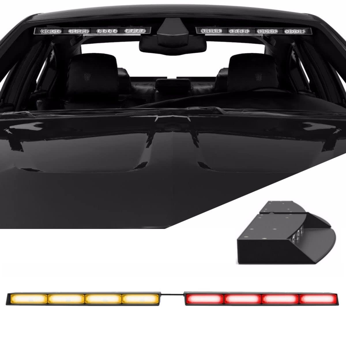 SpeedTech Raptor-X TIR LED Strobe Light Bar - Red/Amber Emergency Vehicle Lights with Cigarette Lighter Plug for Police, Trucks & SUVs | Interior Windshield Mount | Perfect for Roadside Emergencies & Security Patrols