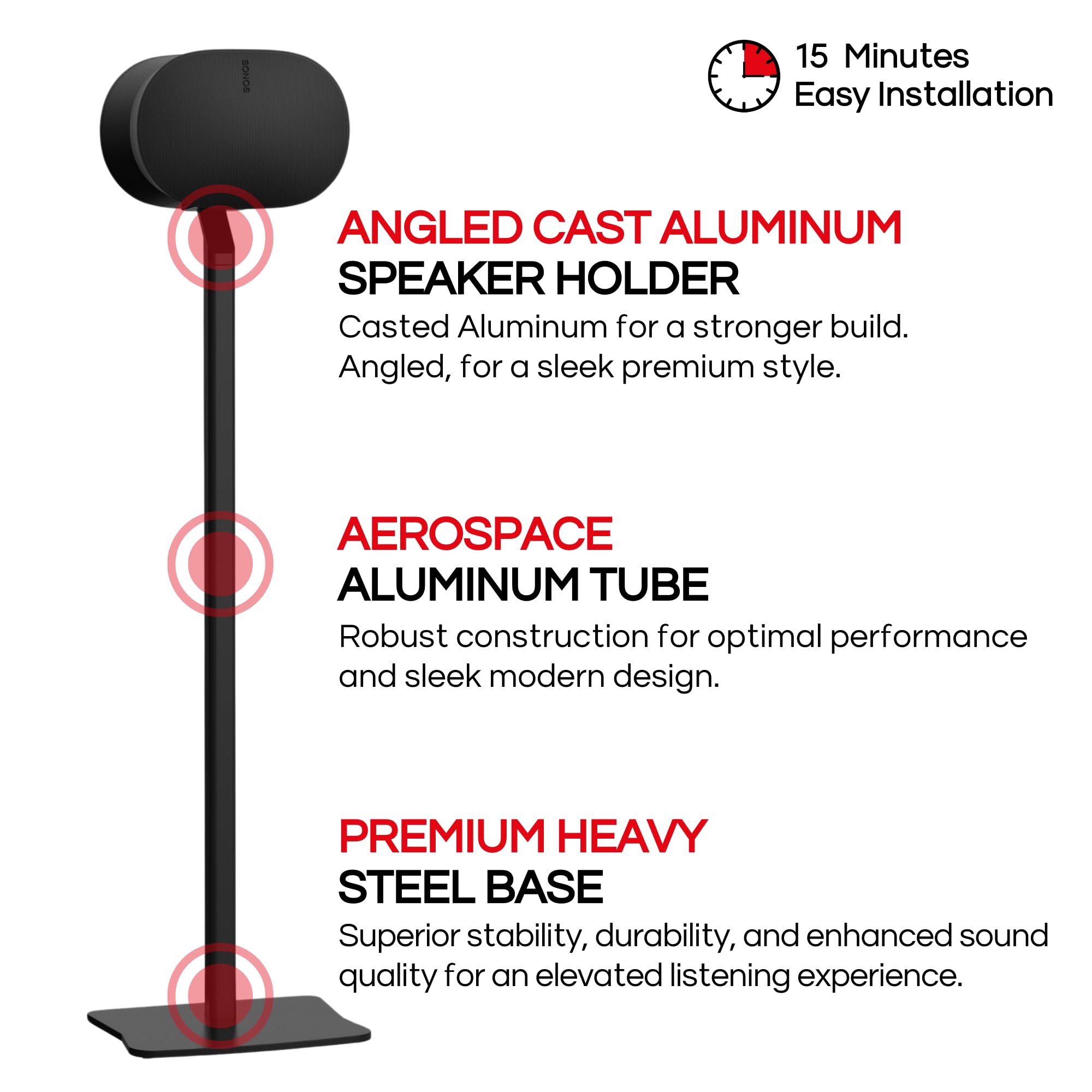 Premium Metal Sonos ERA 300 Floor Stand - Twin Pack (2pcs) Black - Cable Management & Accessories Included - UK Design - Perfect for Living Room & Home Theater Speaker Setup