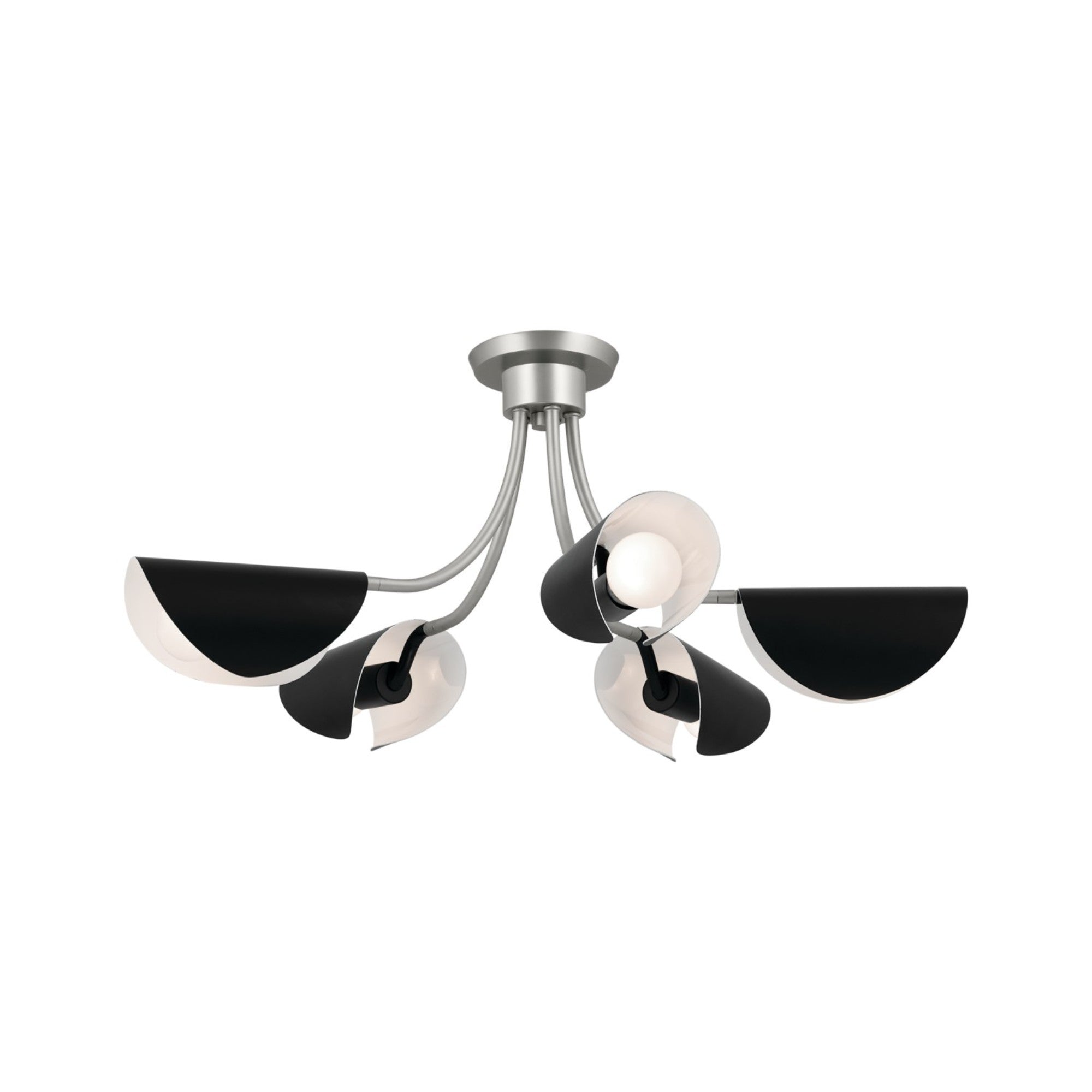 Arcus 29-inch 5-Light Modern Chandelier with Satin Nickel Finish & Black Shade - Semi-Flush Mount Ceiling Light Fixture for Dining Room, Bedroom, or Living Room