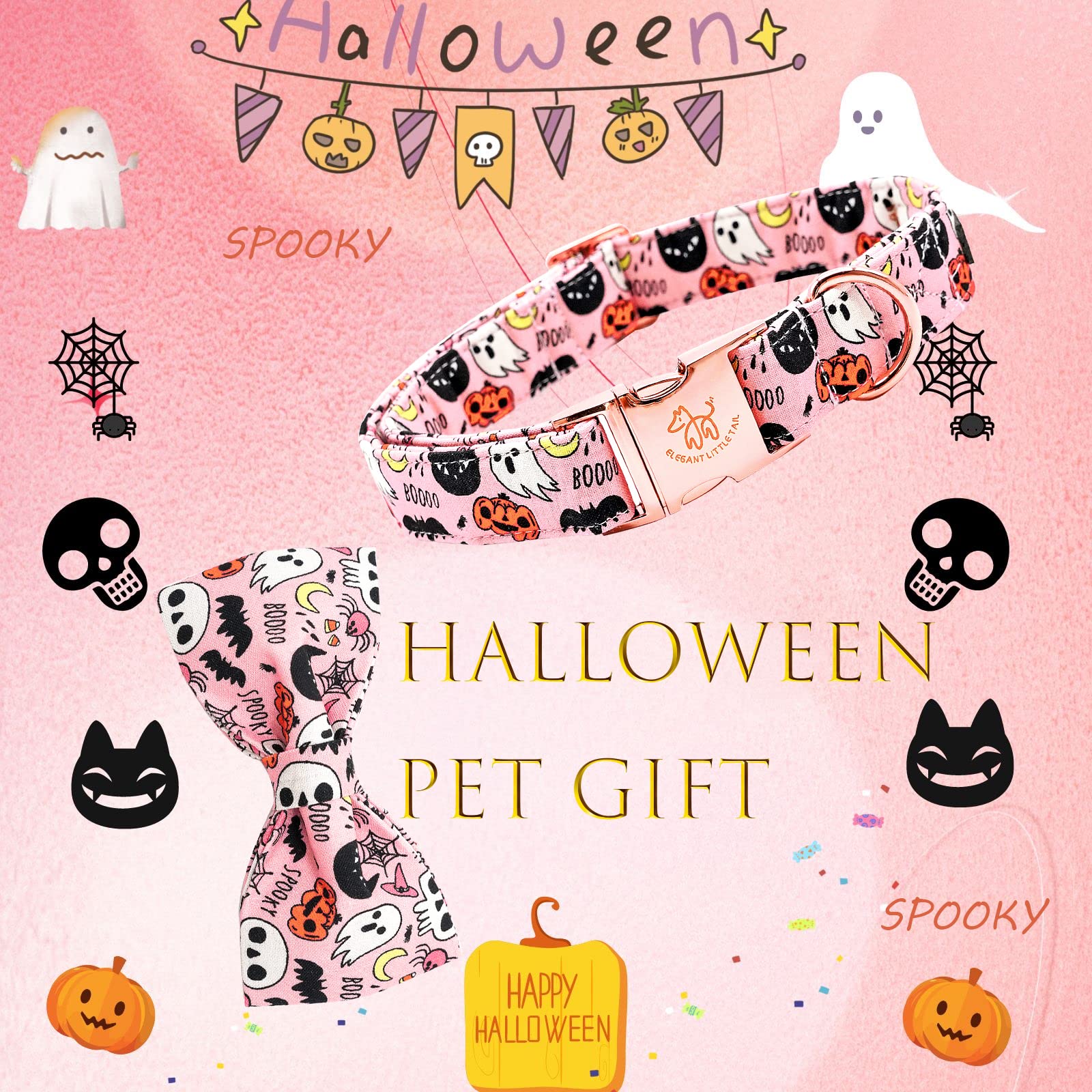 Elegant Dog Collar with Bow - Soft Halloween Pumpkin Bow Tie Collar for Large Dogs, Fall Pet Accessories for Girls & Boys | Perfect for Costume Parties & Seasonal Walks