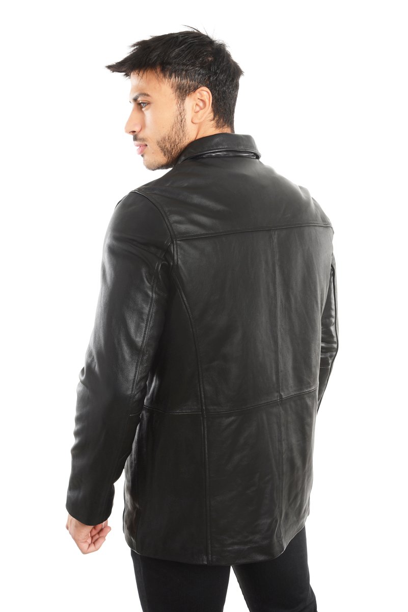 REED EST. 1950 Men's Genuine Lambskin Leather Jacket - Classic 4-Button Car Coat for Fall & Winter | Perfect for Business Casual, Outdoor Activities & Date Nights