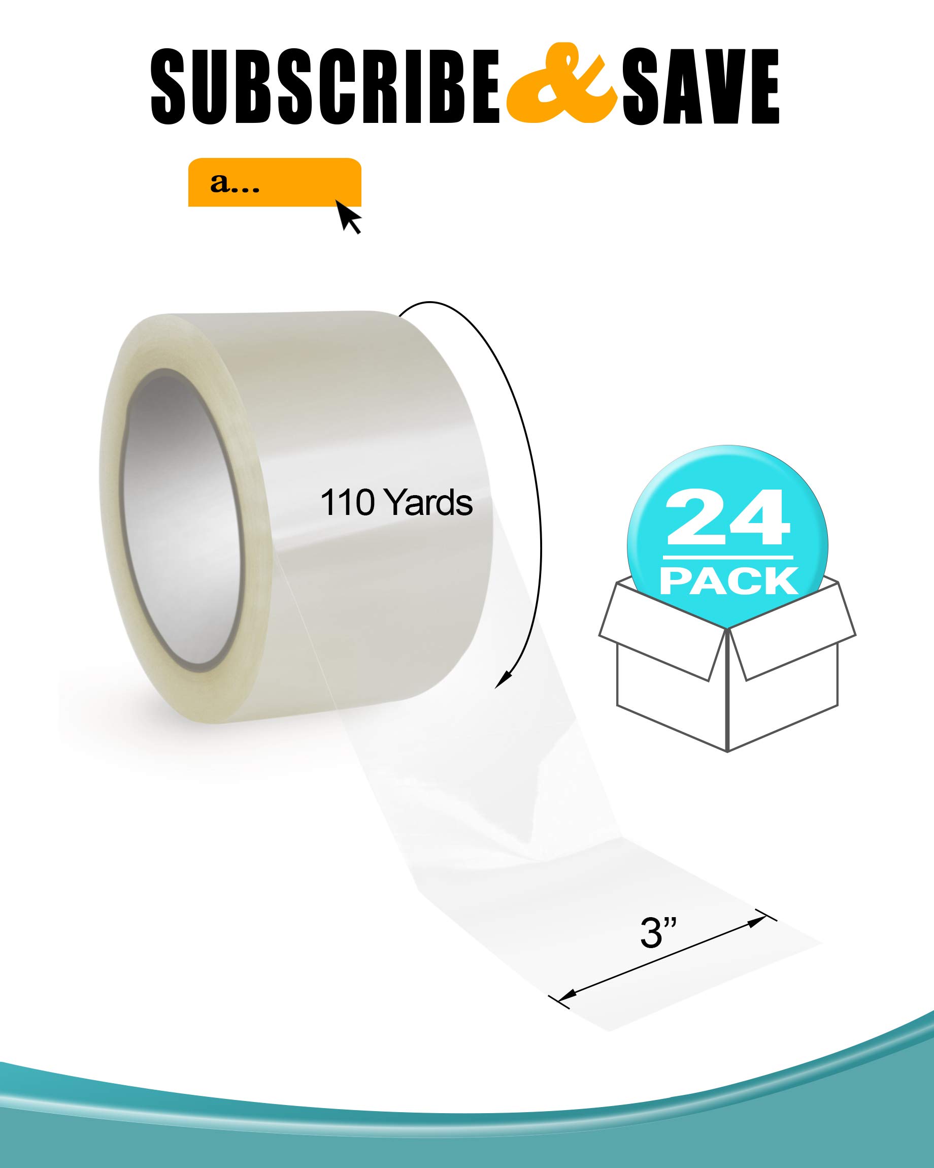 APQ 24 Rolls of 3” x 110 Yards Carton Sealing Tape - 2 Mil Thick 50 Micron Polypropylene Packing Tape with Acrylic Adhesive for Shipping, Moving Boxes & Storage - Weatherproof, Non-Yellowing Heavy Duty Packaging Tape for Home, Office & Warehouse Use