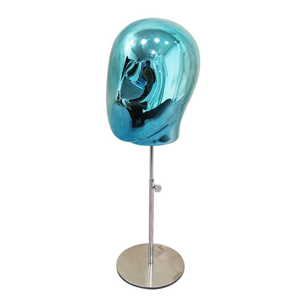 Electroplated Plastic Mannequin Head with Silver Metal Base - Hat, Glasses, Jewelry, Scarf & Wig Display Stand (Blue) - Perfect for Retail Stores, Boutiques, and Home Decor