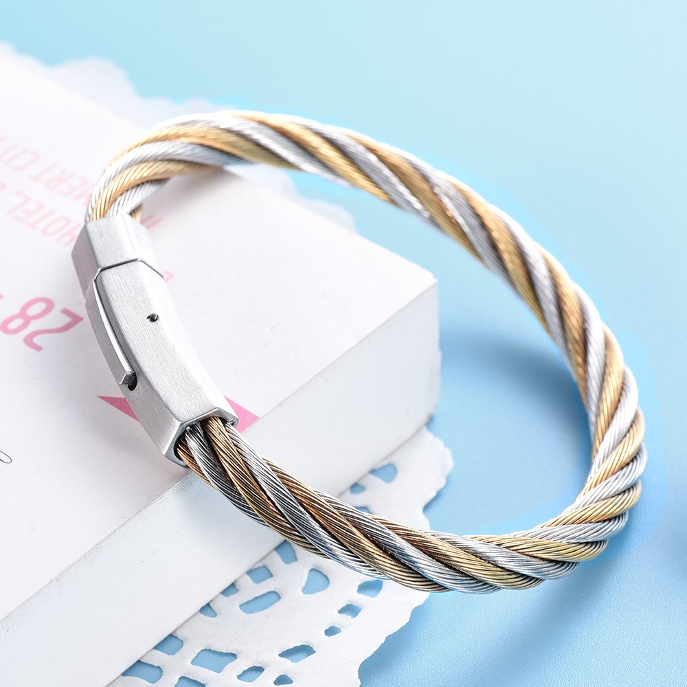 Oinsi Stainless Steel Triple Stackable Cable Wire Twisted Bangle Bracelets (Two Tone) - Trendy Jewelry for Women, Perfect for Layering & Everyday Wear