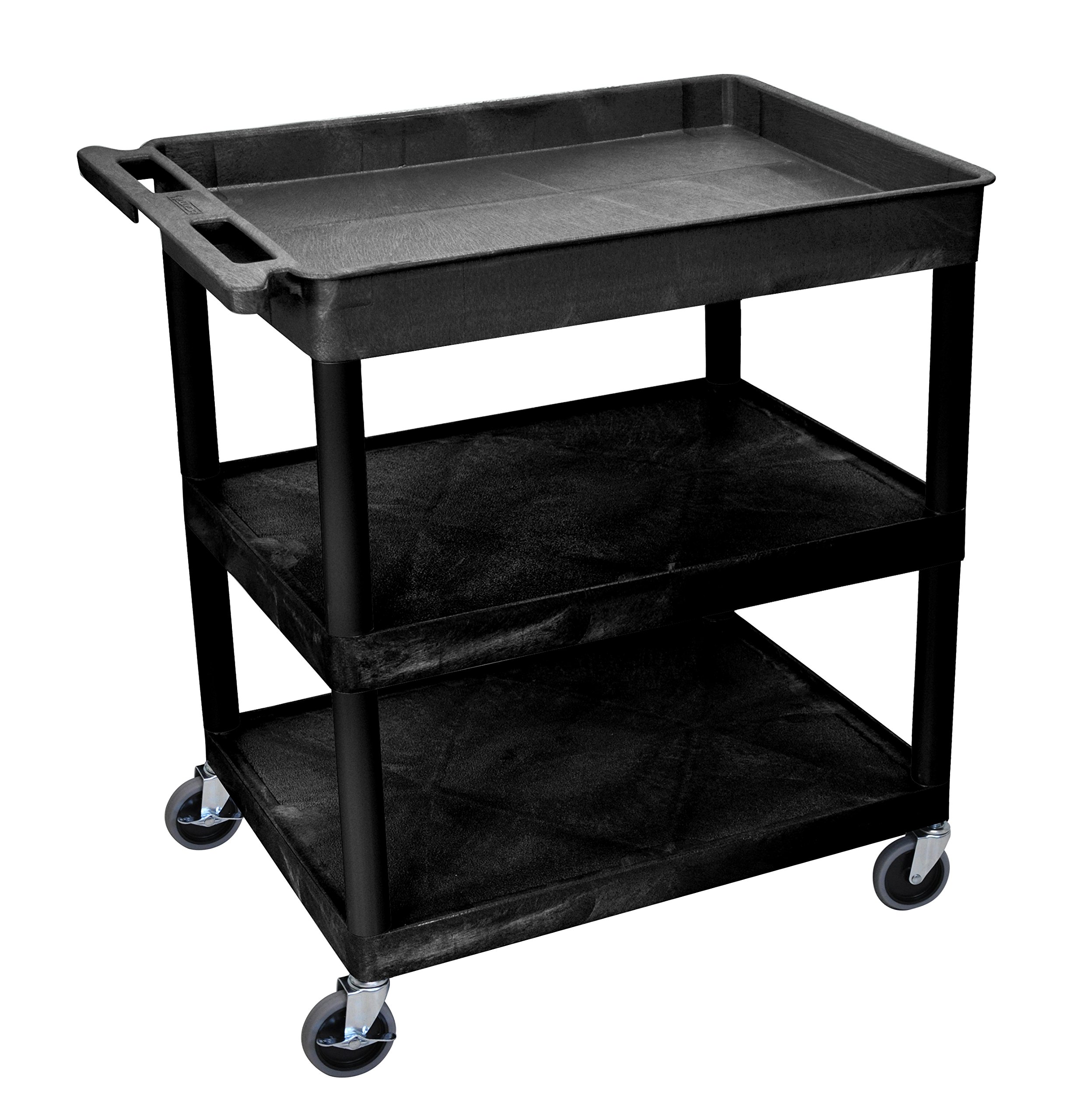 DMD Tub Top & Flat Middle/Bottom Shelf Cart - Large Black Utility Cart for Kitchen, Bathroom, Garage Organization and Storage | Heavy Duty Rolling Cart with Wheels for Home and Office Use