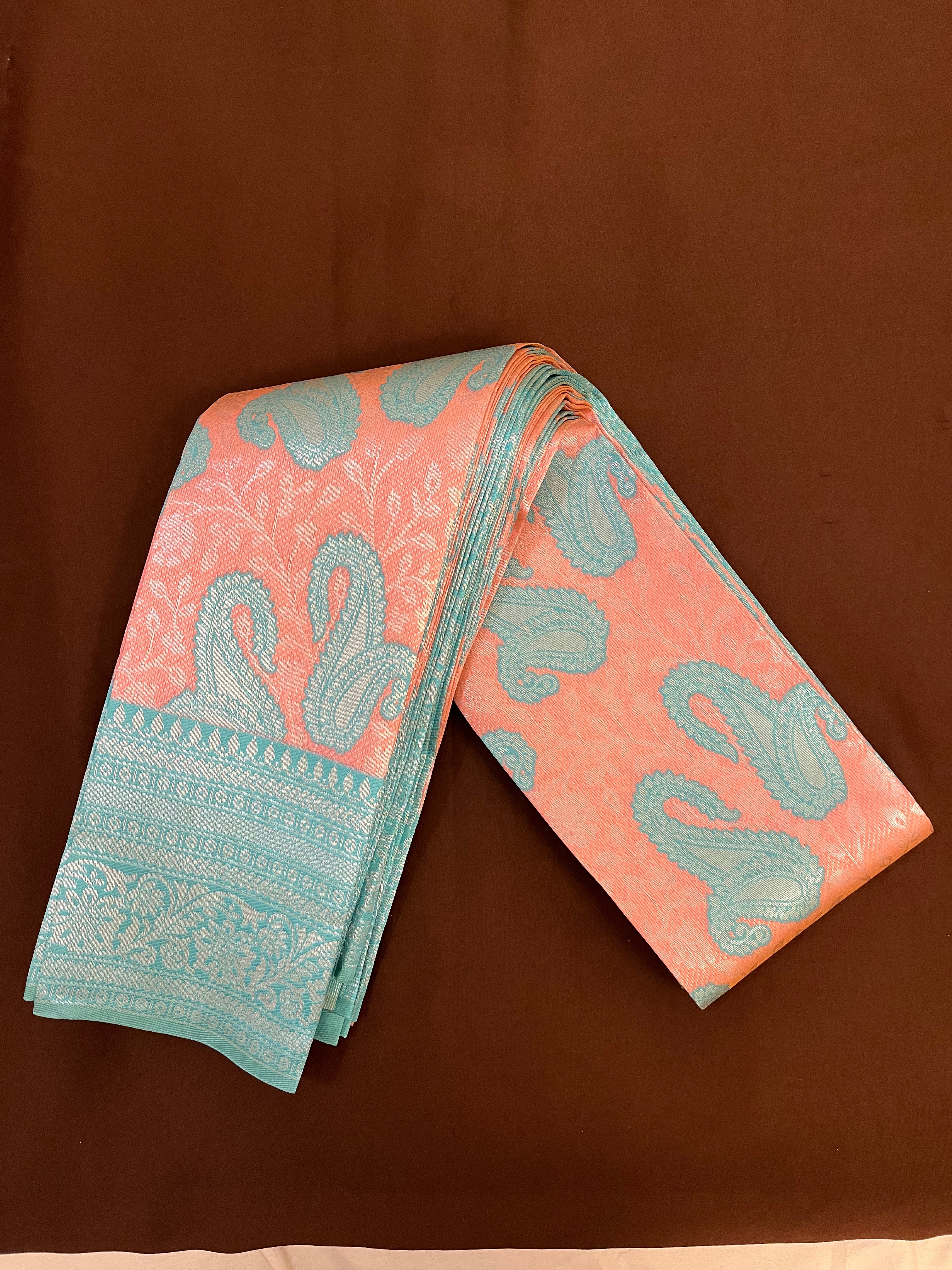 Elegant Peach & Light Blue Art Silk Saree for Women - Perfect for Weddings, Parties & Festive Occasions