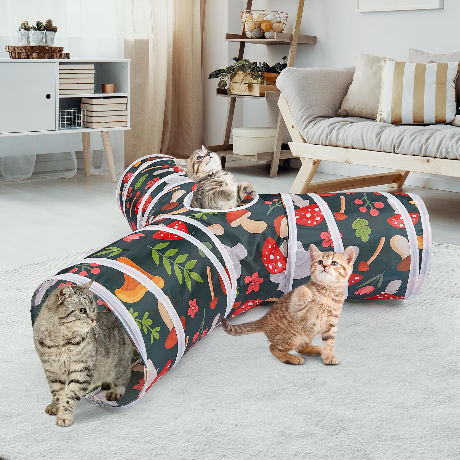 3-Way Peekaboo Cat Tunnel - Foldable Indoor Cat Cave with Toy Ball for Cats, Kittens, Rabbits & Small Pets | Interactive Play & Hideaway for Kittens, Puppies & Guinea Pigs | Perfect for Playtime, Exercise & Stress Relief